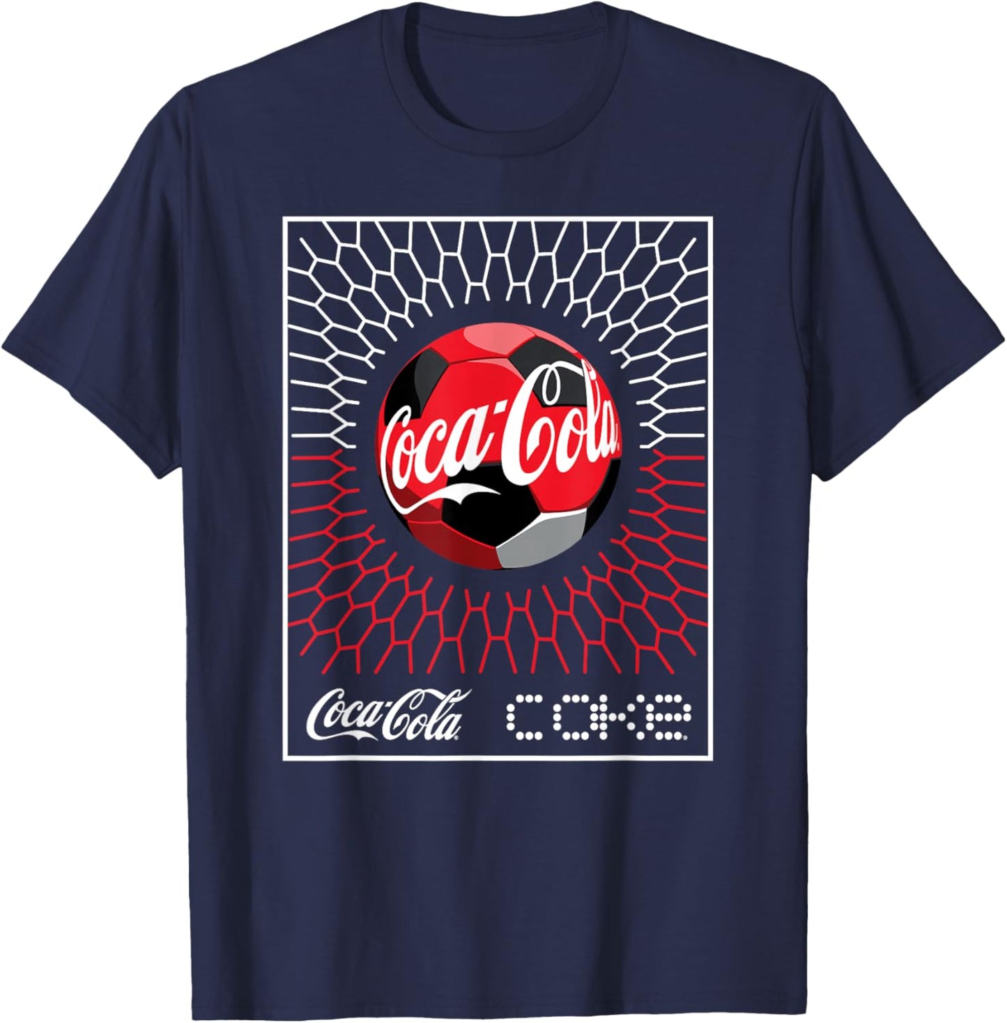 Coca-Cola Football Soccer Goal In Net Geometric Pattern T-Shirt - T-Shirt | Navy