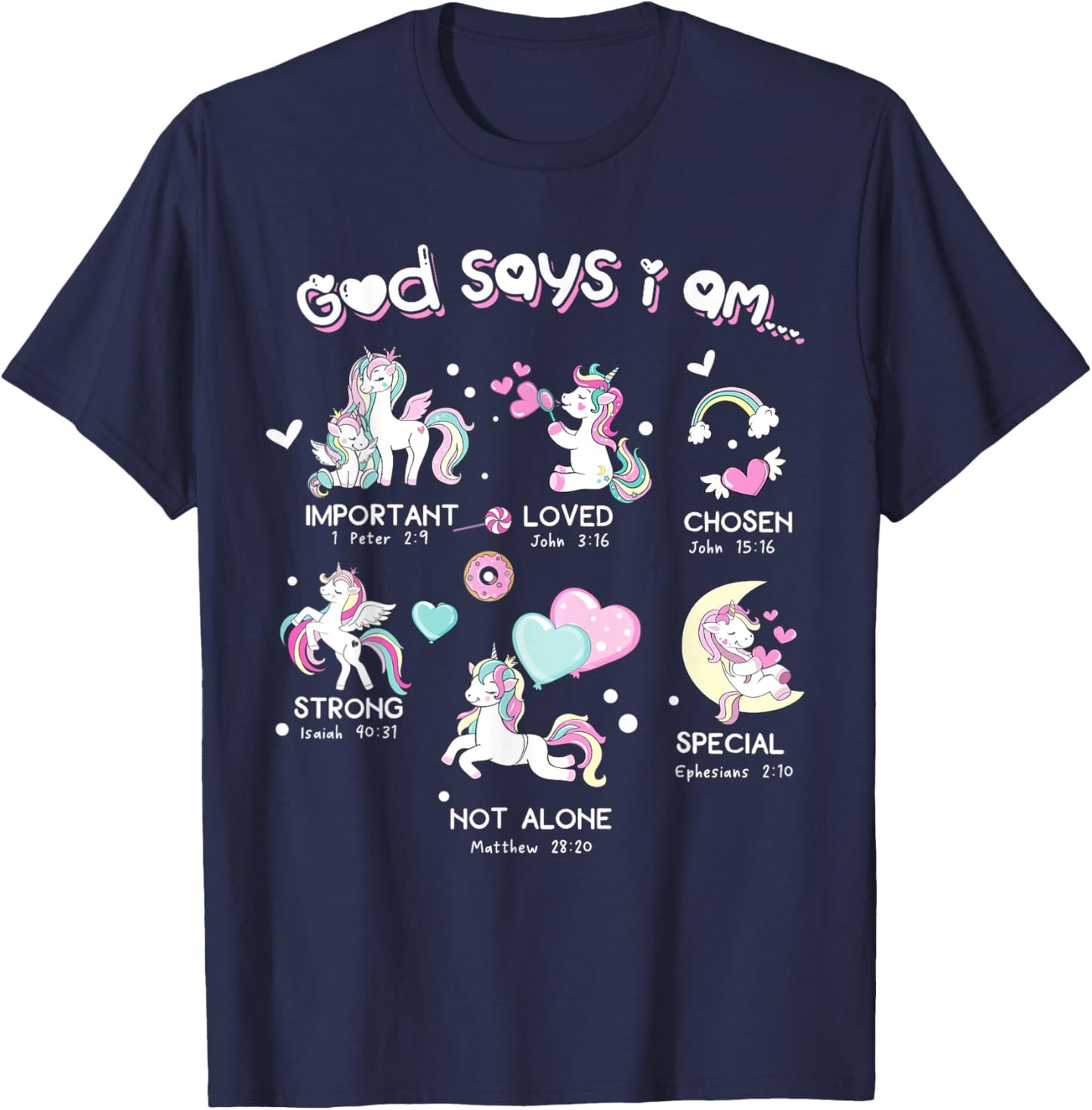 God Says I'm Cute Funny Unicorn Christian Girl Bible Lover T-Shirt - T-Shirt | Navy