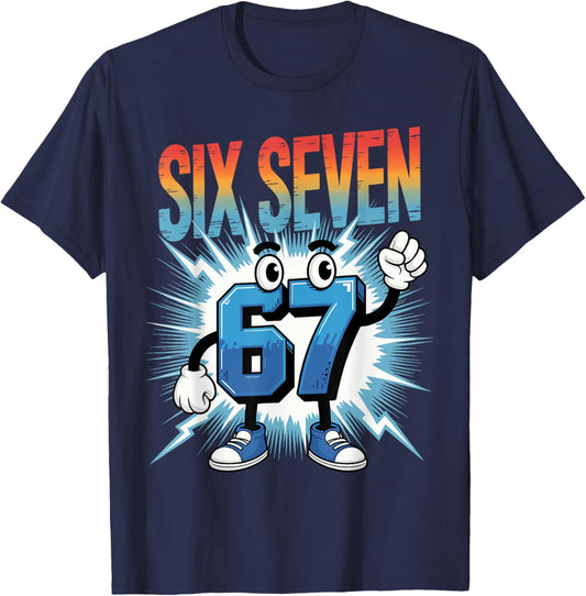 67 Gen Alpha Six Seven Italian 6 7 Brainrot Player Meme T-Shirt - T-Shirt | Navy