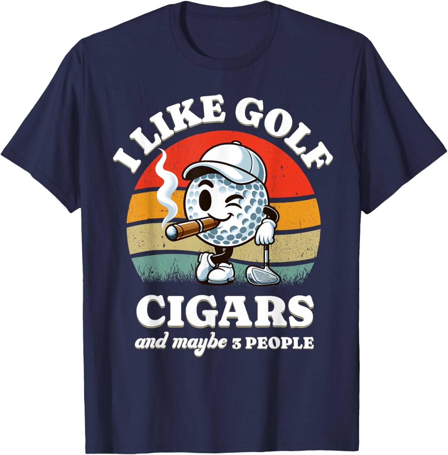 Funny Golf And Cigars Retro Golfer 70s Golf Ball Golfing Dad T-Shirt - T-Shirt | Navy