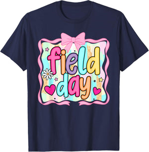 Field Day Coquette Bow Let The Games Begin Funny Field Trip T-Shirt - T-Shirt | Navy