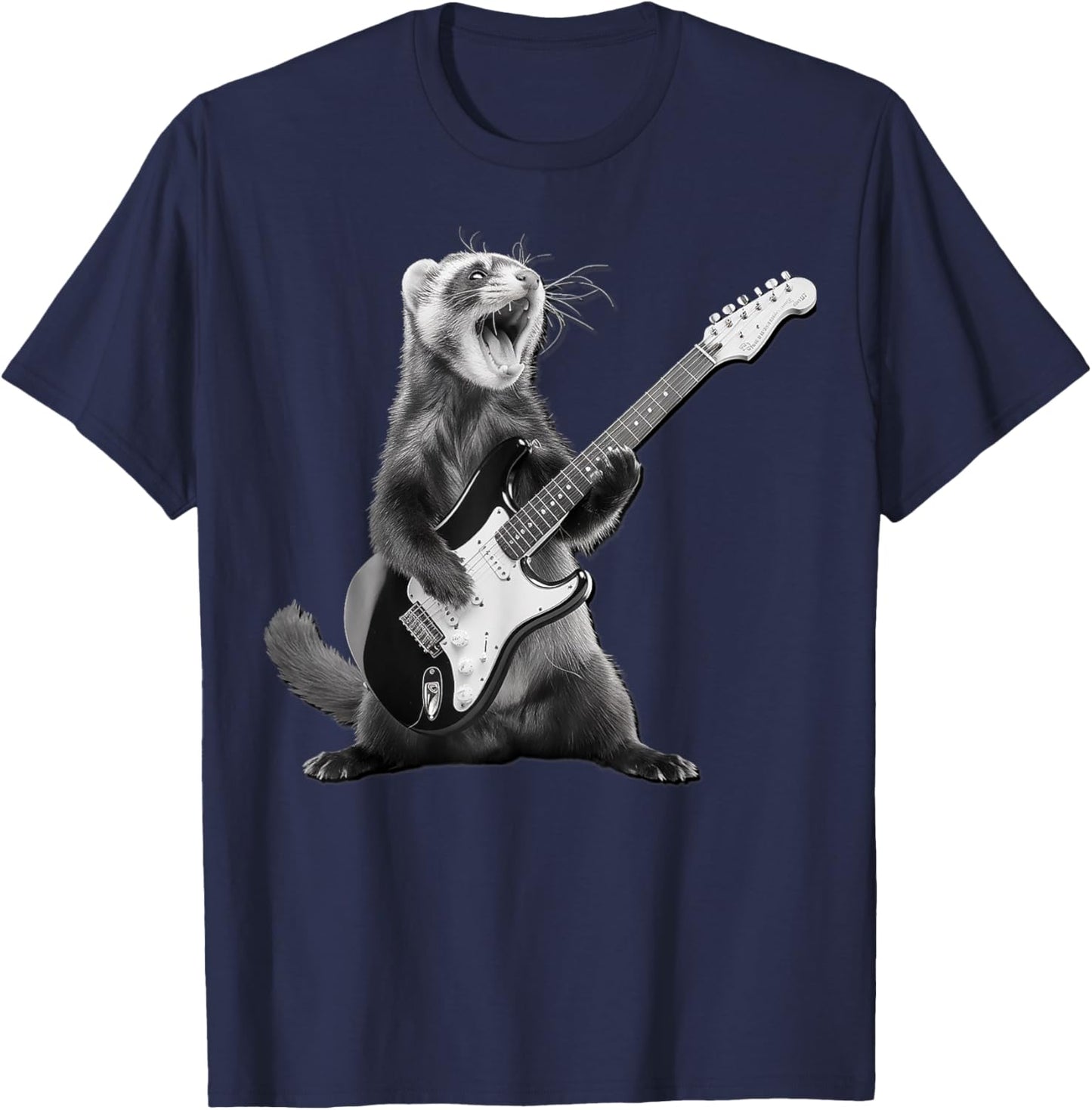 Ferret Playing Guitar Rock and Roll Gifts Women Kid T-Shirt - T-Shirt | Navy