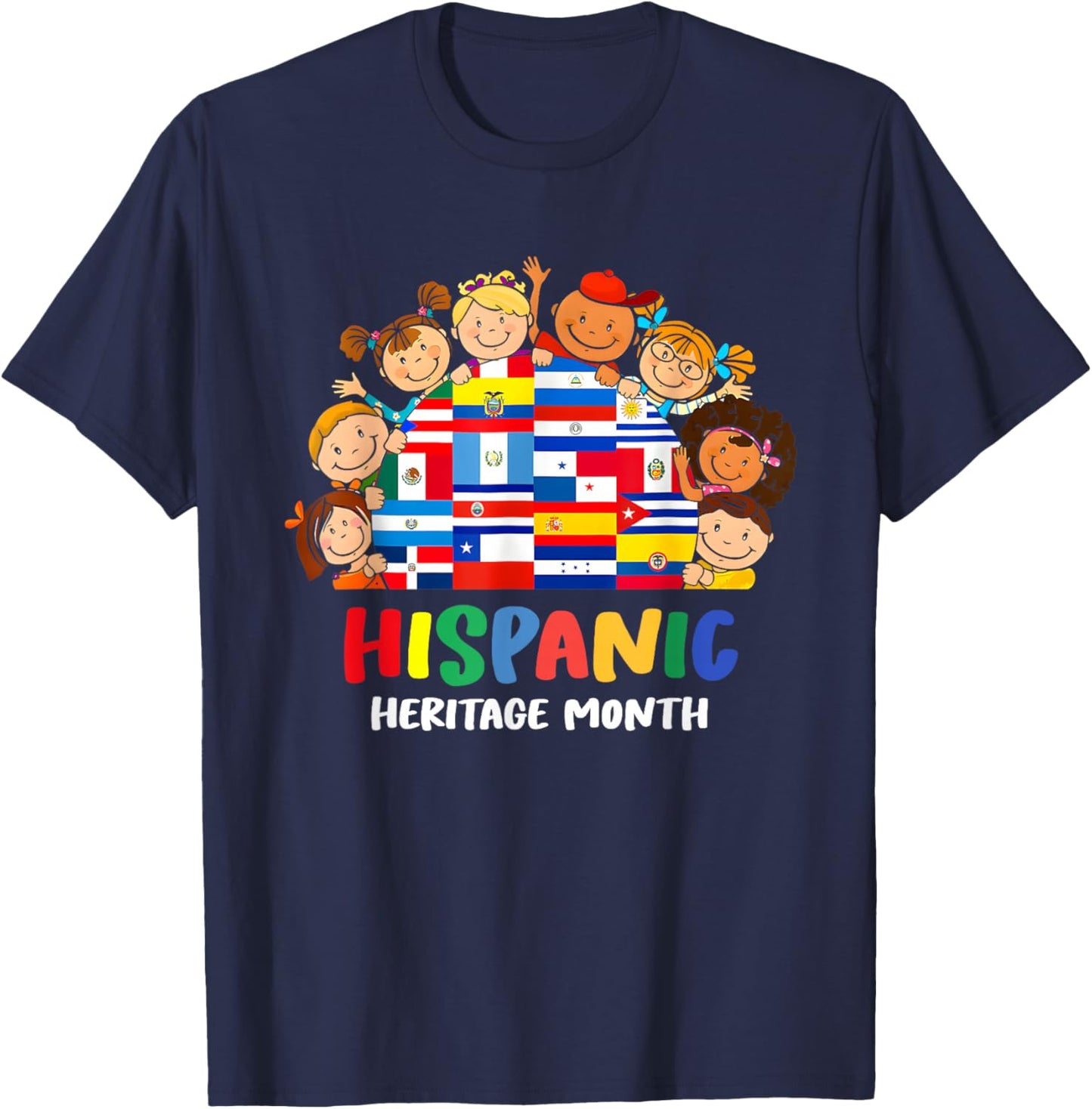 Kids National Hispanic Heritage Month Children Latin Flags T-Shirt - T-Shirt | Navy