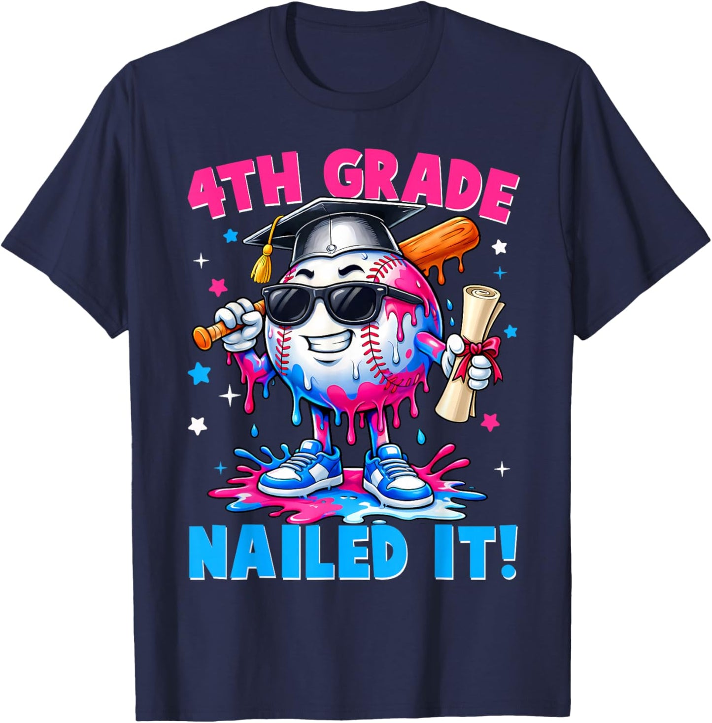 4th Grade Nailed It 2026 Baseball Drip Graduation Kids Boys T-Shirt - T-Shirt | Navy