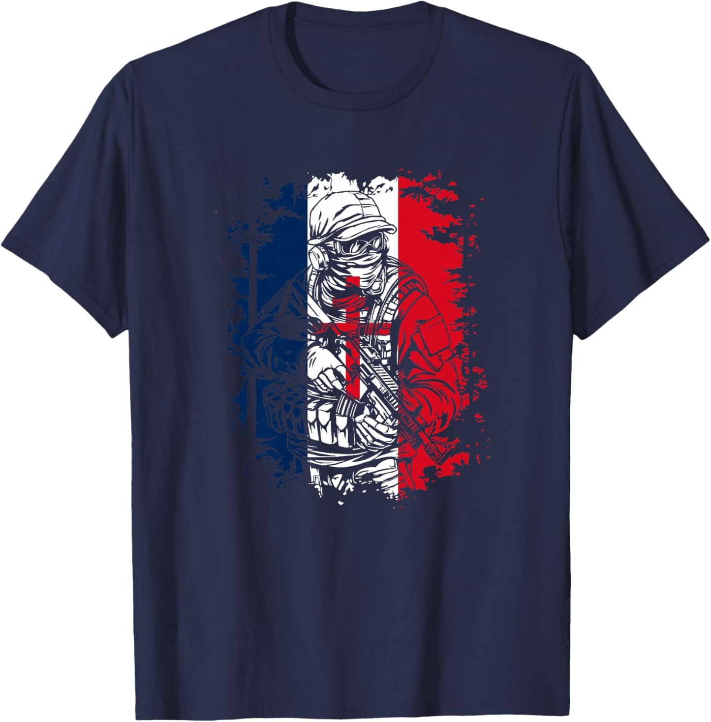 Soldat avec Drapeau Français et Croix de Lorraine Haut de Gamme T-Shirt - T-Shirt | Navy