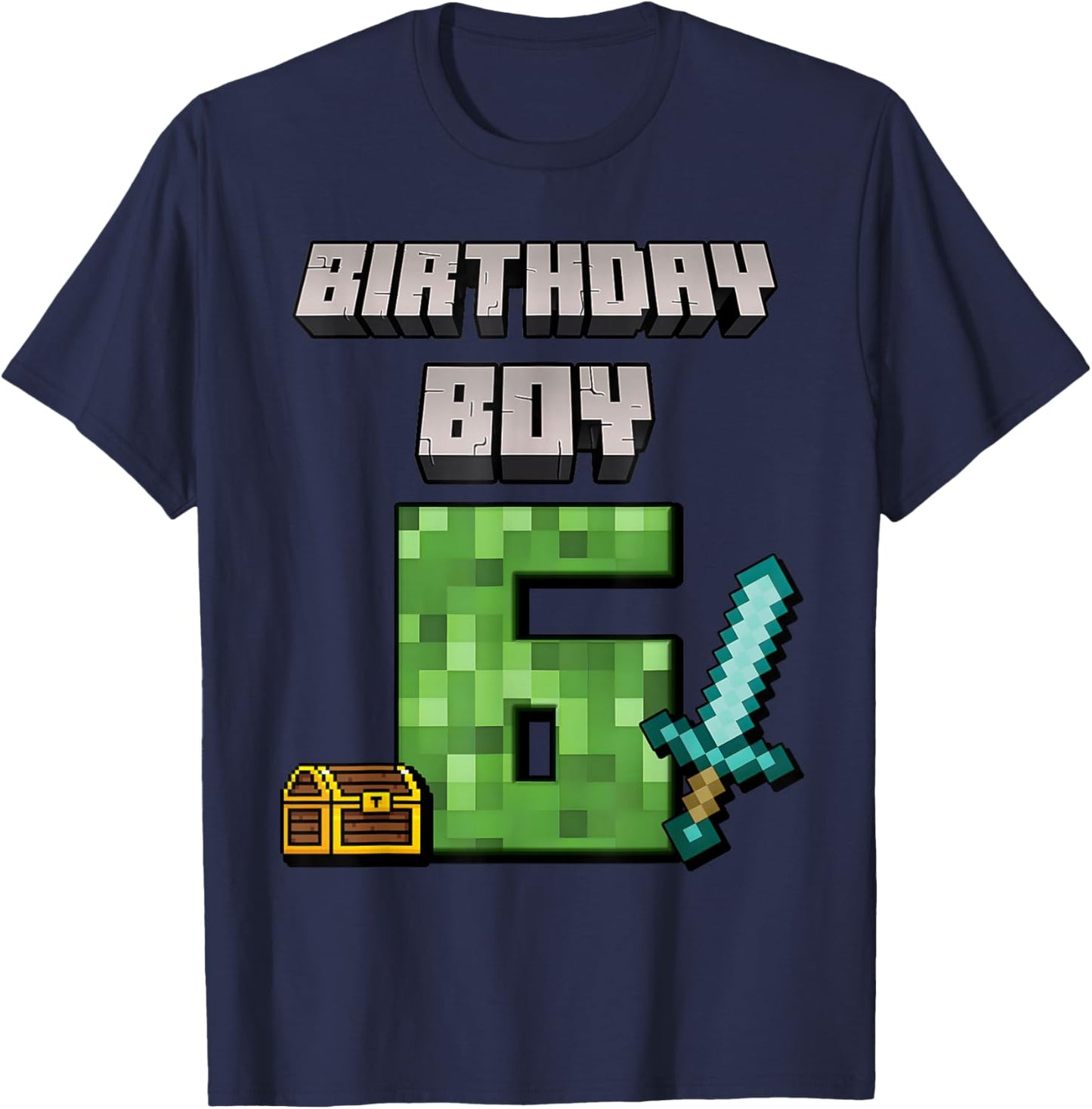 Birthday Boy 6th Birthday I'm 6 Year Old Gamer Pixel T-Shirt - T-Shirt | Navy
