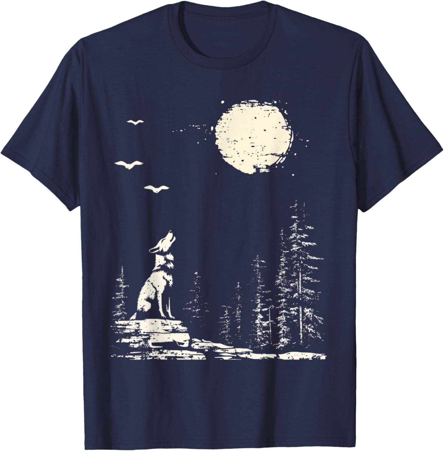 Wolf Forest Nature Wolf And Moon Wildlife T-Shirt - T-Shirt | Navy