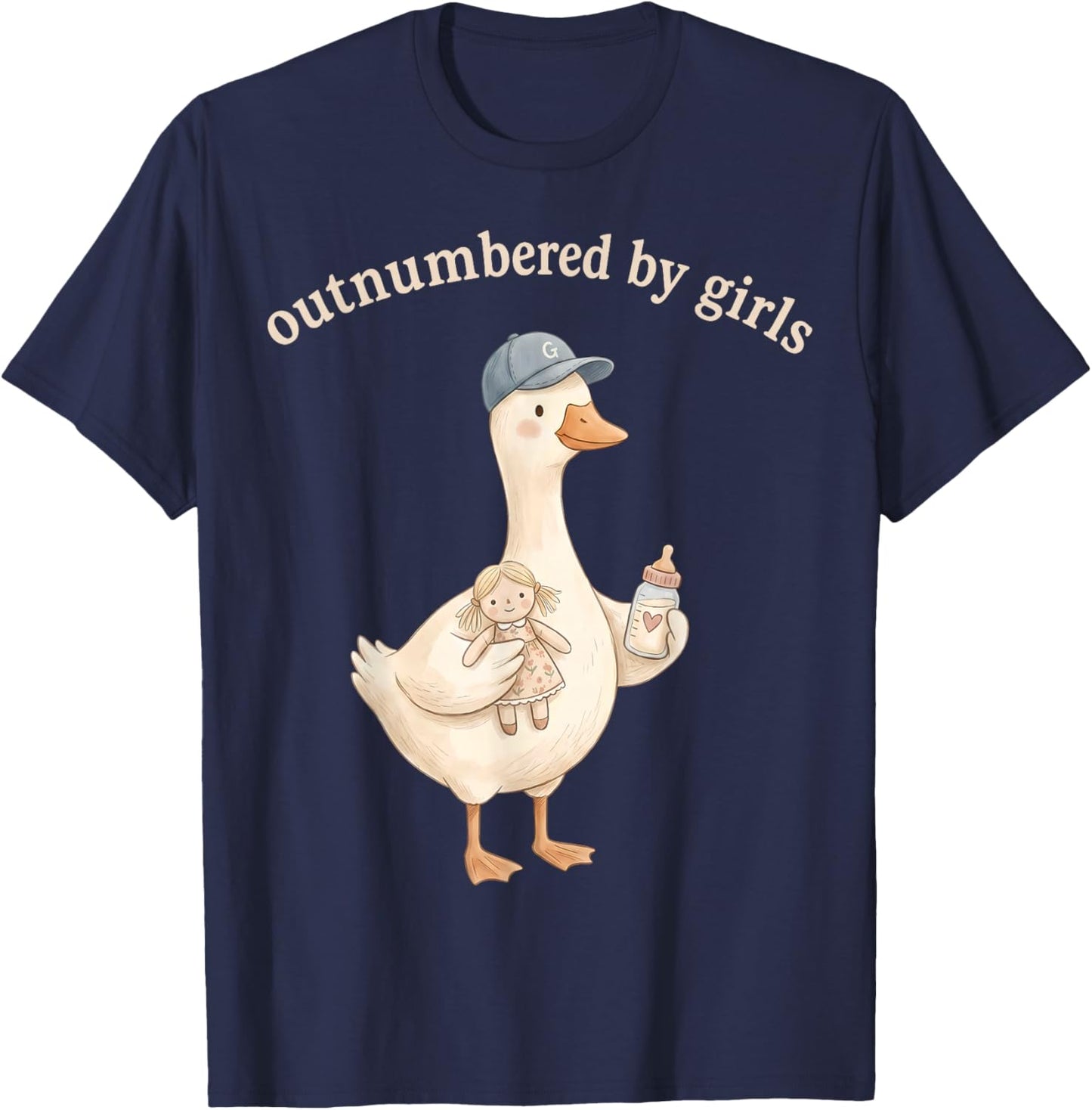 Outnumbered By Girls Funny Dad Goose Family Life T-Shirt - T-Shirt | Navy