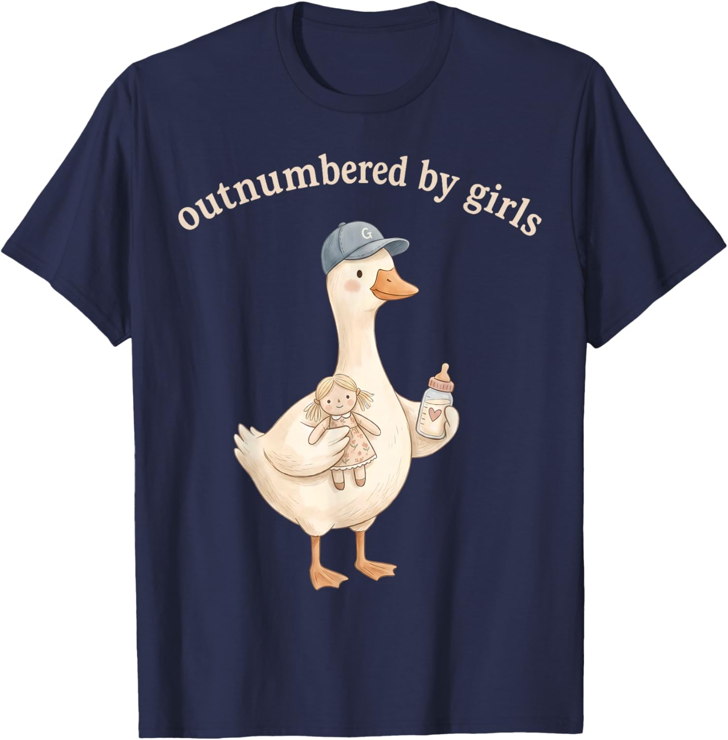 Outnumbered By Girls Funny Dad Goose Family Life T-Shirt - T-Shirt | Navy