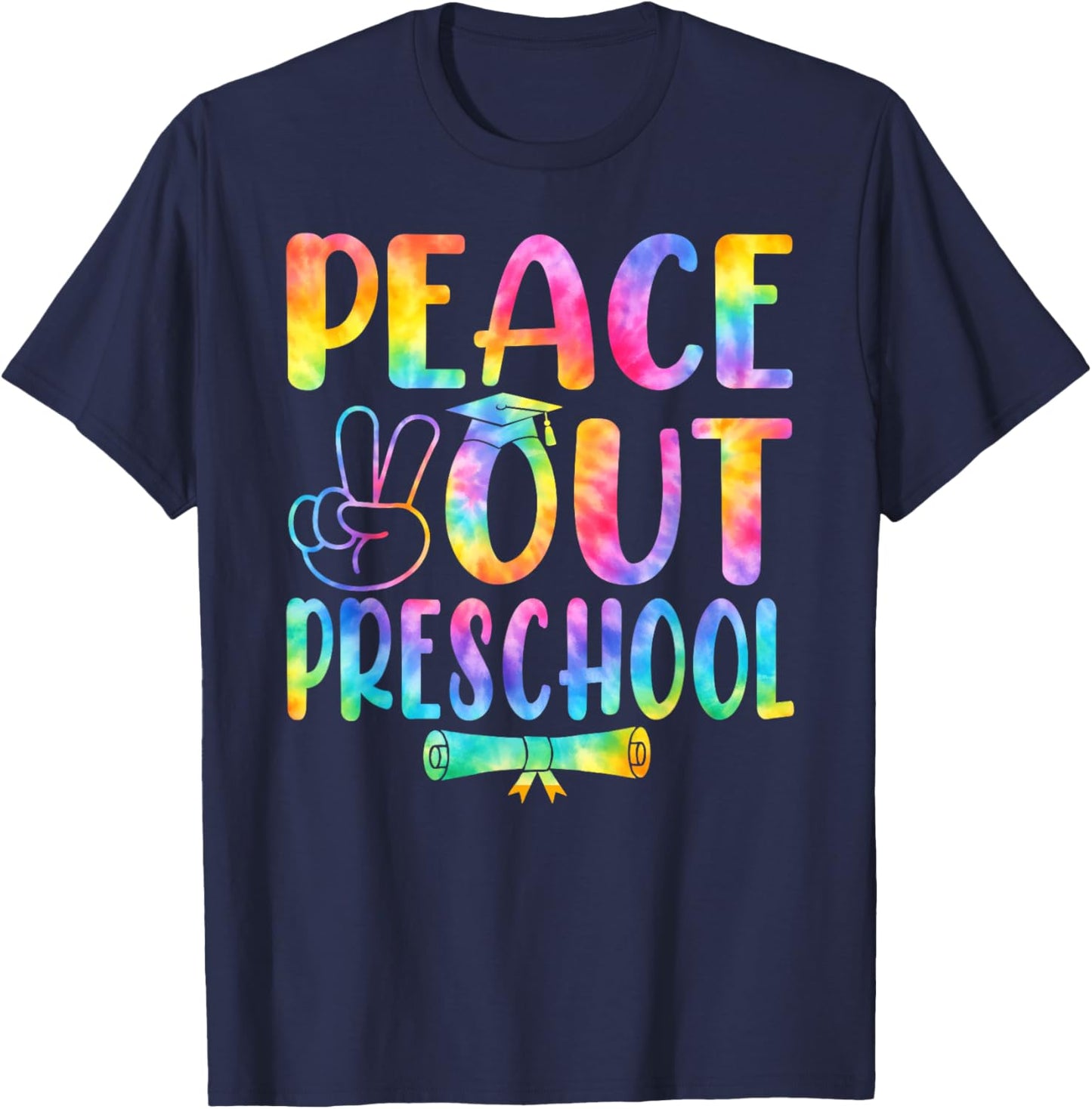 Peace Out Preschool Tie Dye Graduation Last Day of School T-Shirt - T-Shirt | Navy