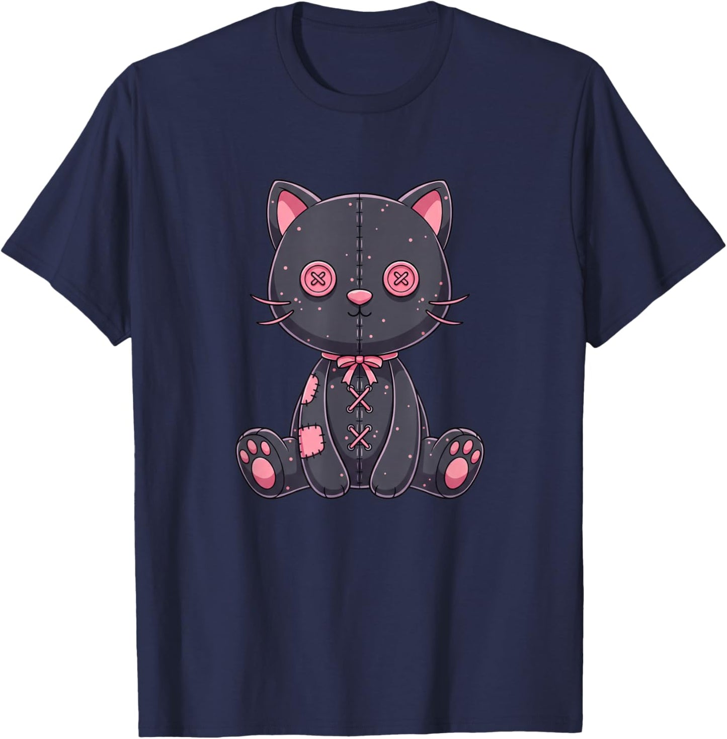 Voodoo Plush Cat Button-Eye Stitched Cat for Cat Lovers T-Shirt - T-Shirt | Navy
