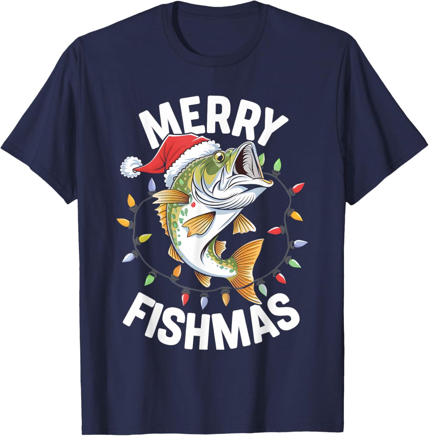 Merry Fishmas Santa Fishing Lovers Funny Fisherman Christmas T-Shirt - T-Shirt | Navy
