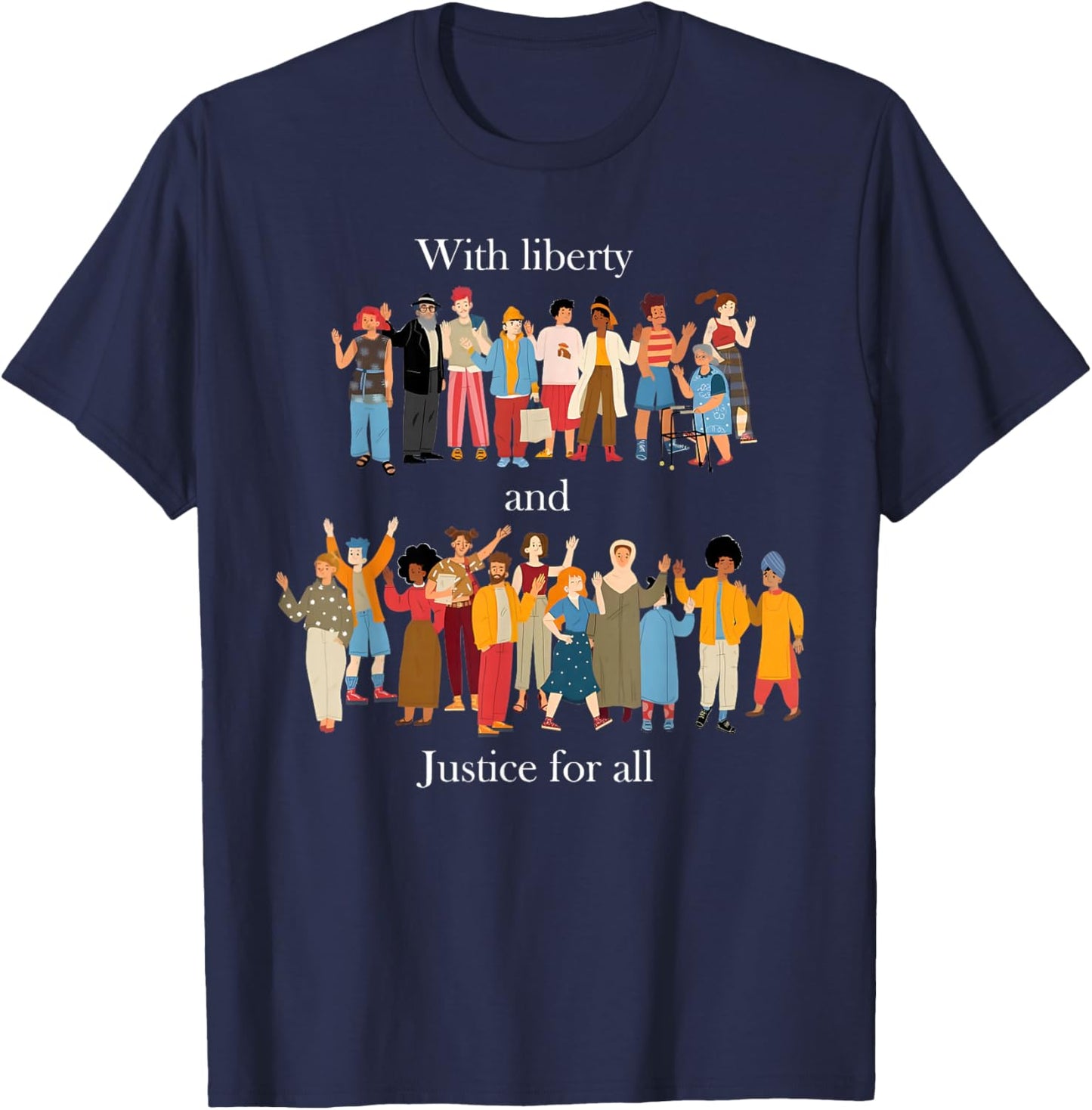 With Liberty & Justice For All Rainbow LGBT Gay Pride Month T-Shirt - T-Shirt | Navy