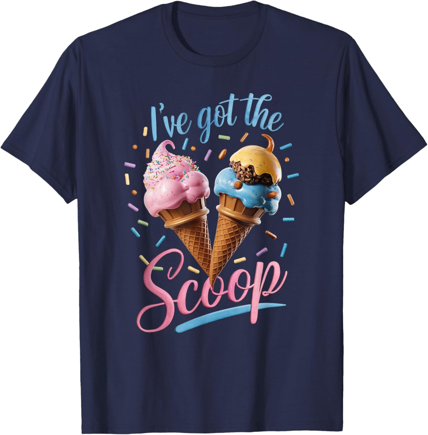 I've Got the Scoop Ice Cream Baby Shower Gender Reveal Party T-Shirt - T-Shirt | Navy