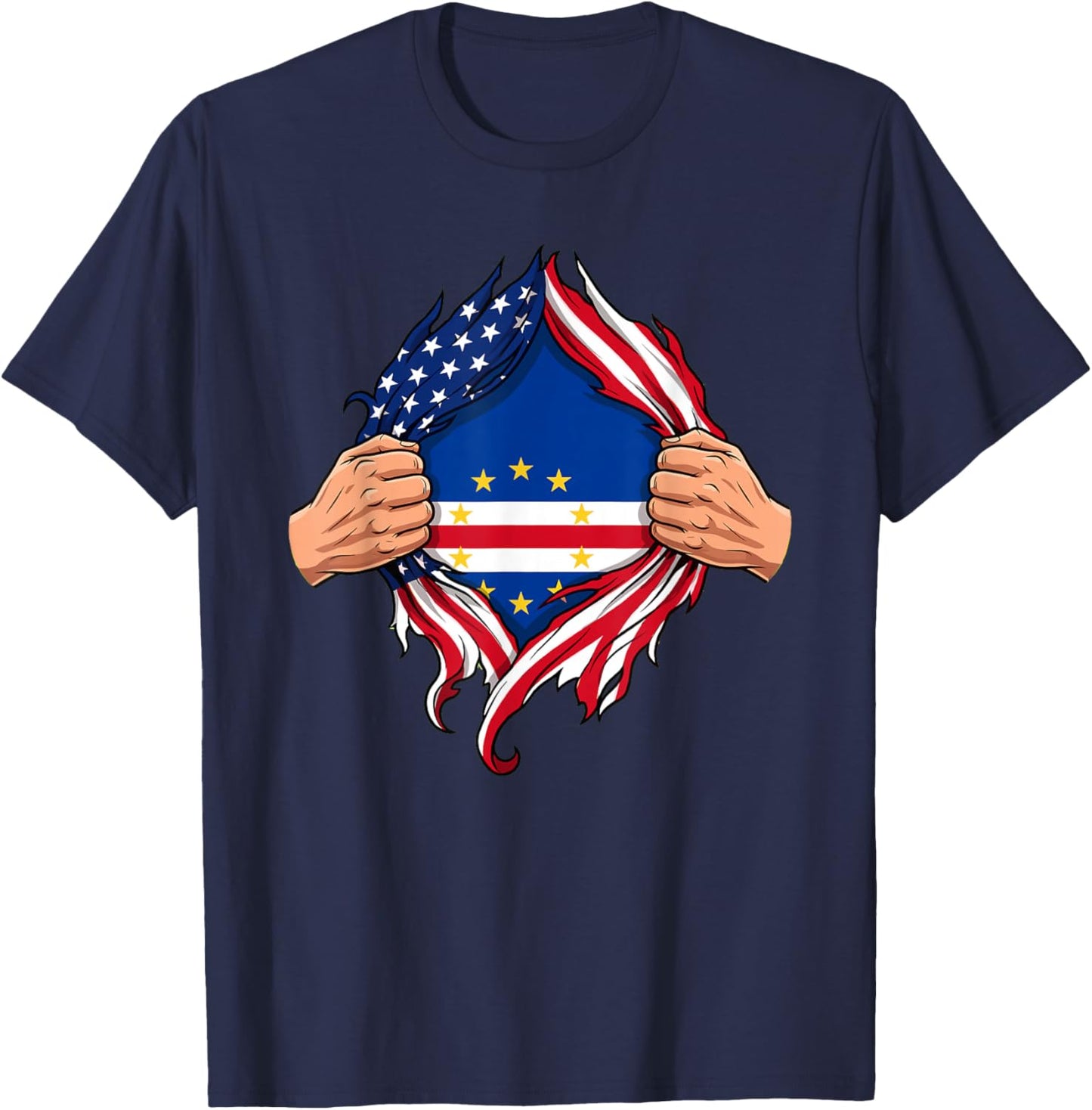 Cape Verdean American Flag Pride Heritage Patriotic T-Shirt - T-Shirt | Navy