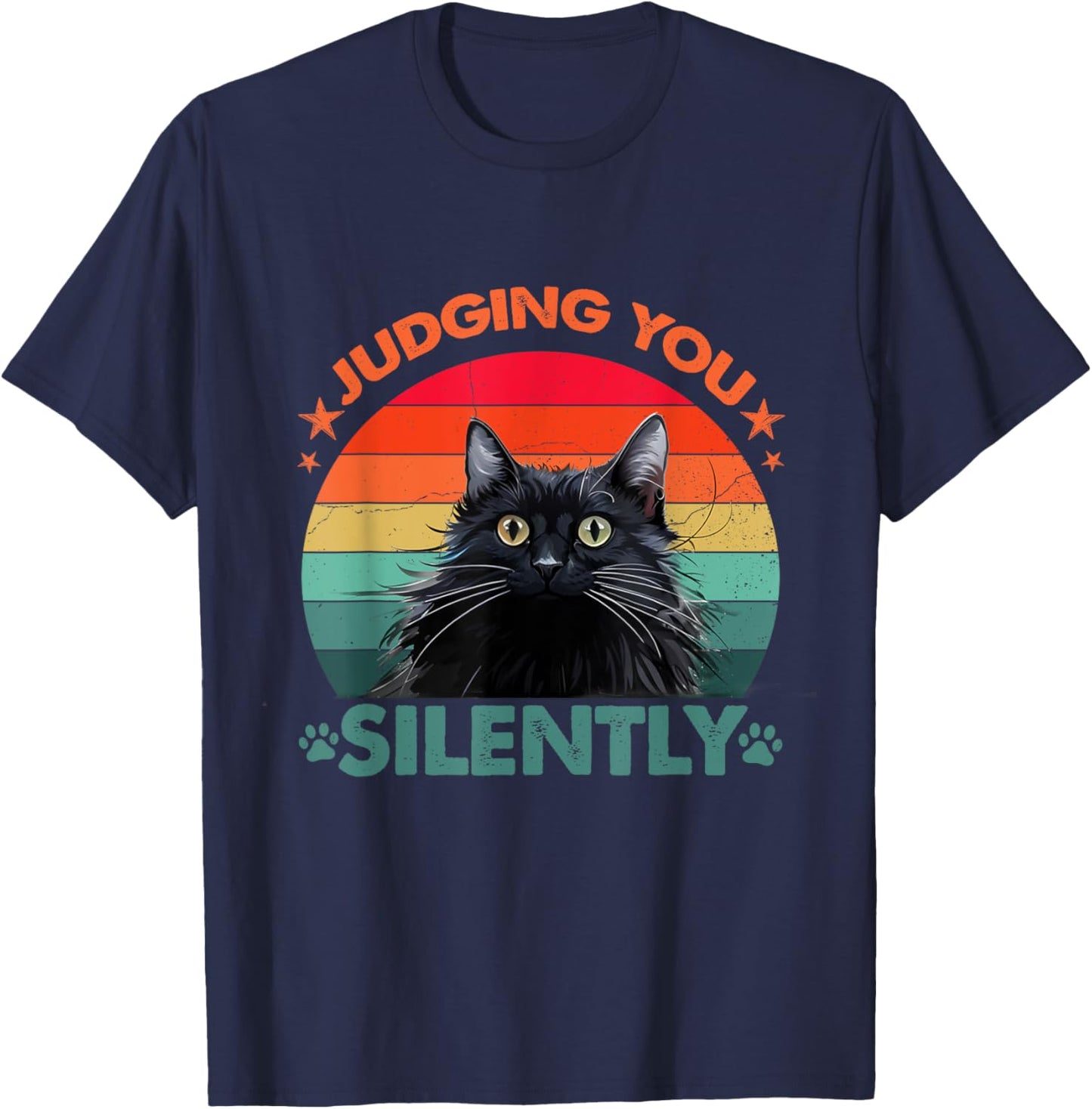 Vintage Funny Cat Judging You Silently Cat Women Kids T-Shirt - T-Shirt | Navy