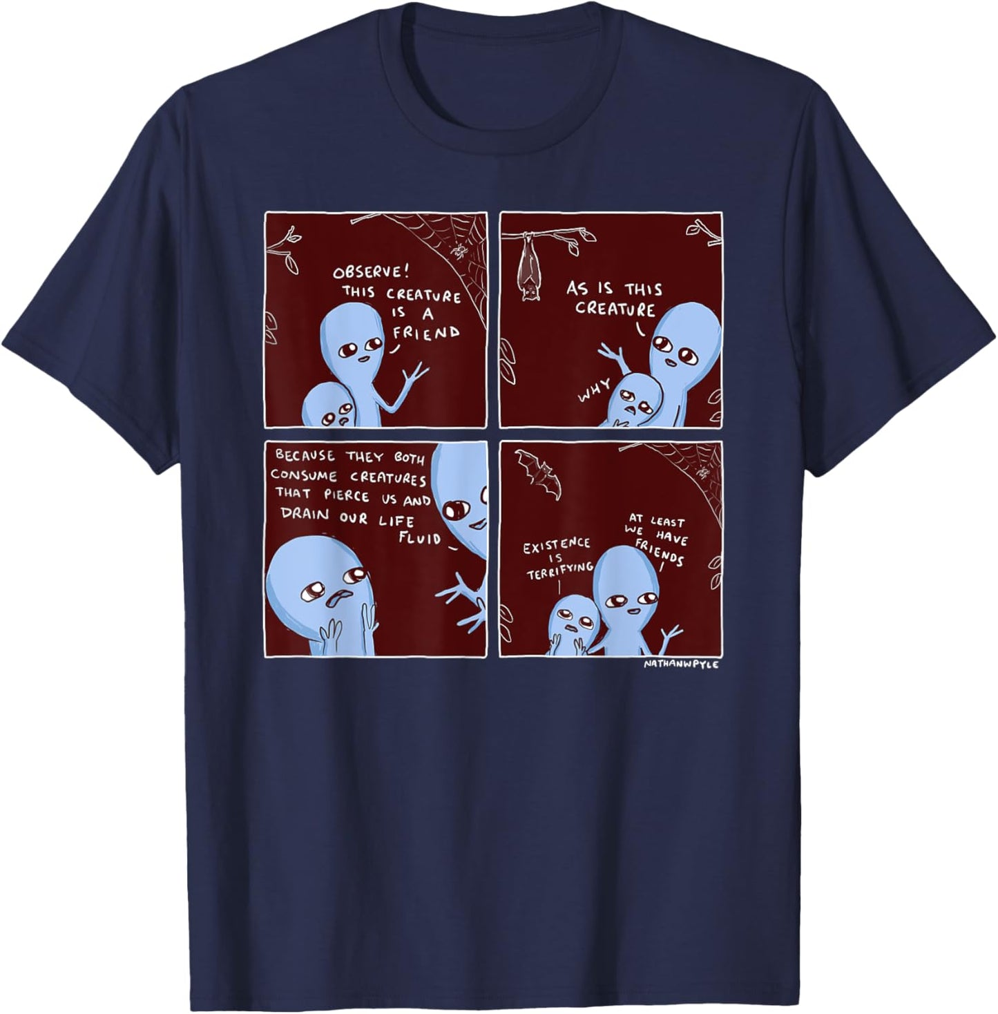 Threadless Nathan W. Pyle Strange Planet Existence Graphic T-Shirt - T-Shirt | Navy