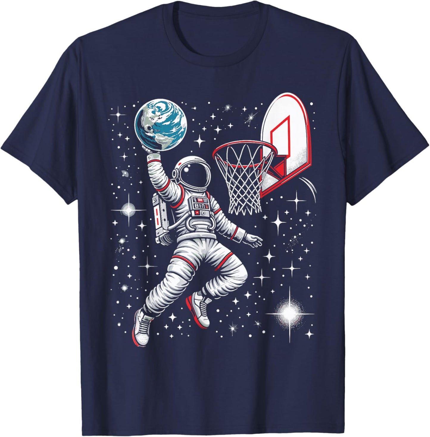 Astronaut Basketball Shirt Space Spaceman Slam Dunking Earth T-Shirt - T-Shirt | Navy