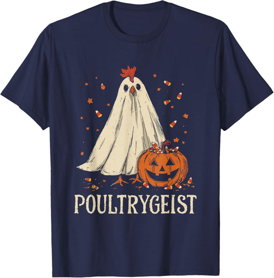 Poultrygeist Funny Chicken Ghost Pumpkin Halloween Costume T-Shirt - T-Shirt | Navy