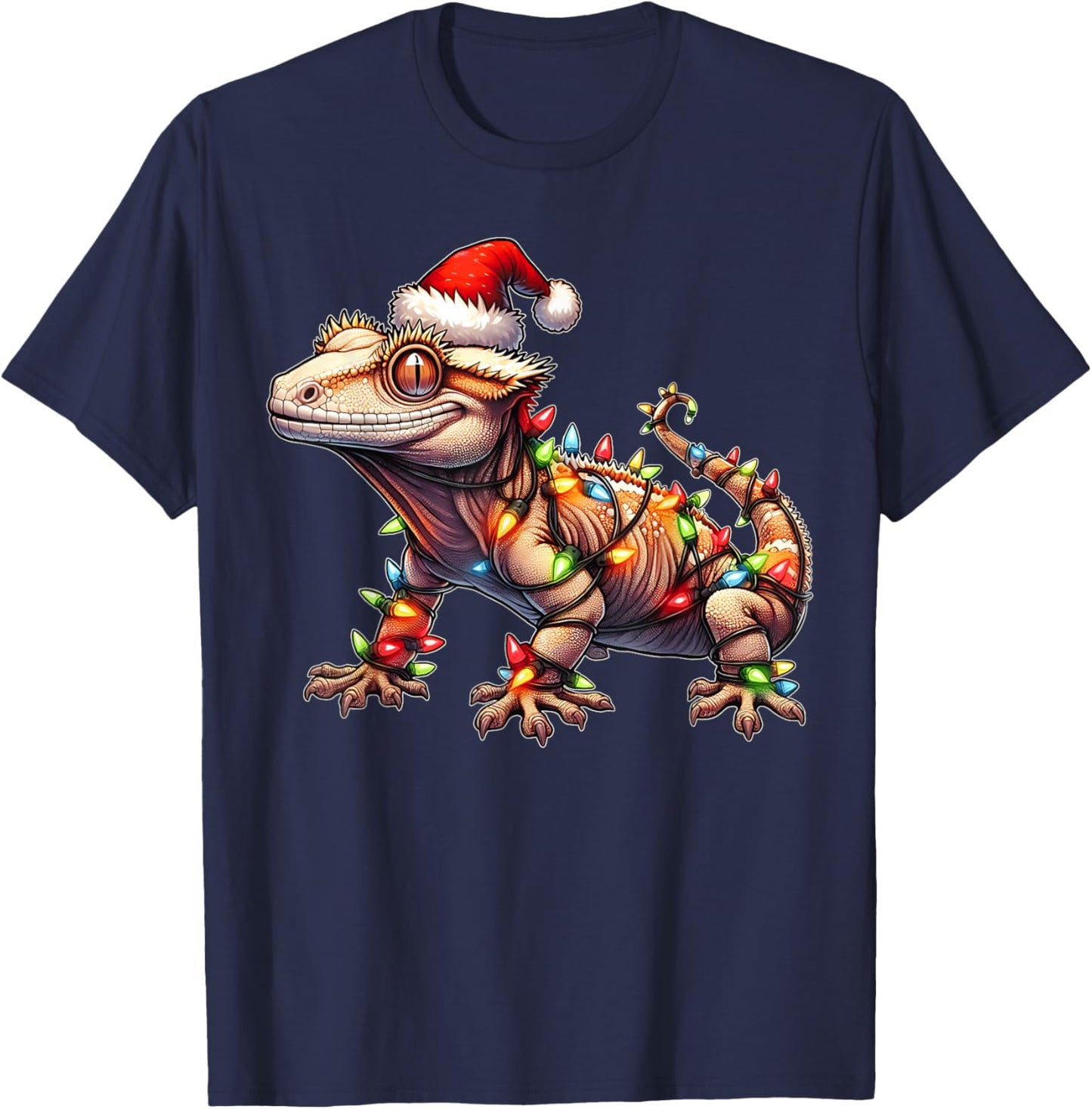 Crested Gecko Lizard Christmas Hat Xmas T-Shirt - T-Shirt | Navy