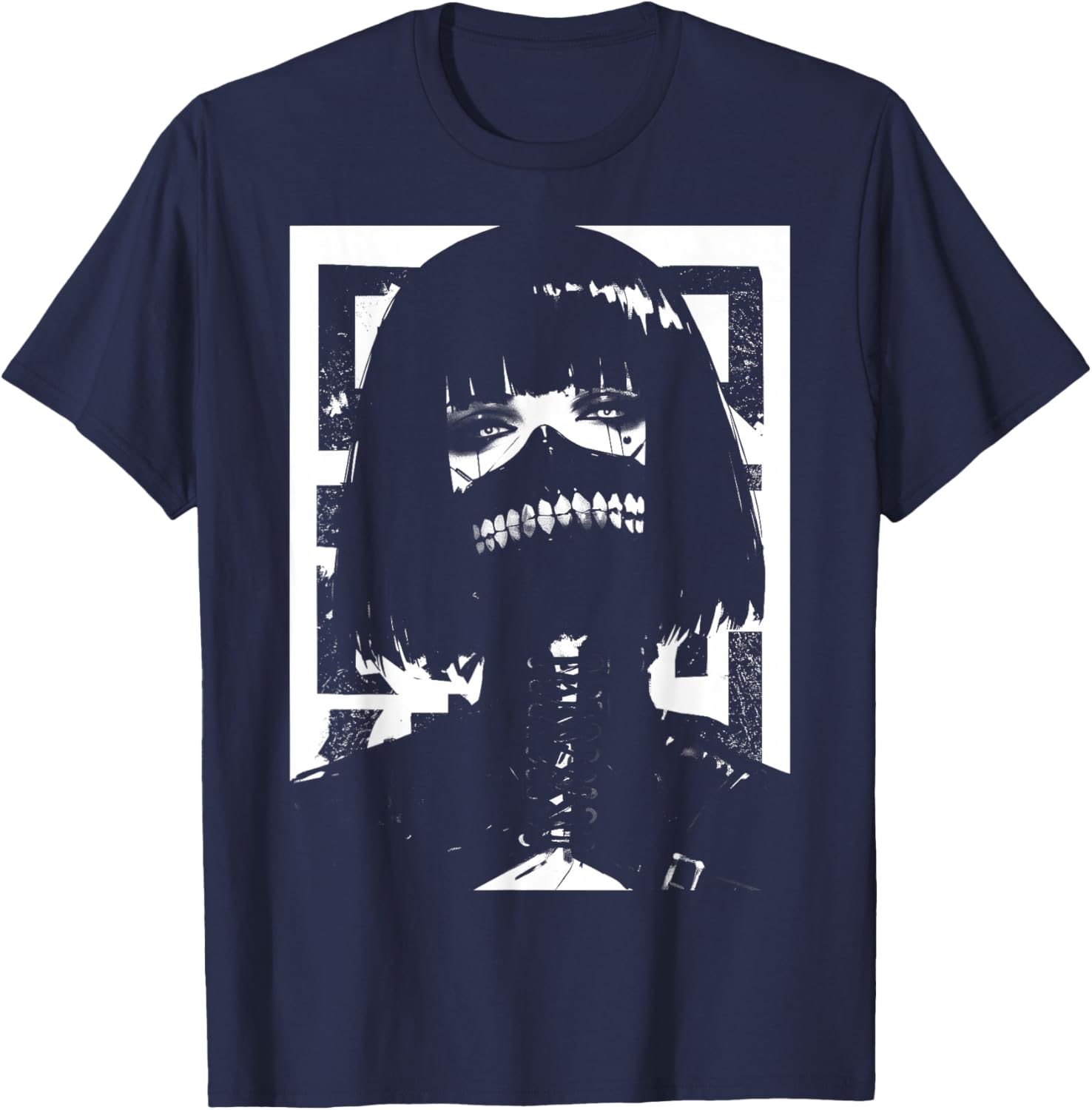 Horror Techwear Ghoul Girl Cybergoth Gothic Anime Manga T-Shirt - T-Shirt | Navy