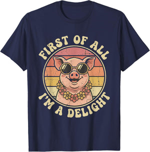 First of All I'm A Delight Pig T-Shirt - T-Shirt | Navy