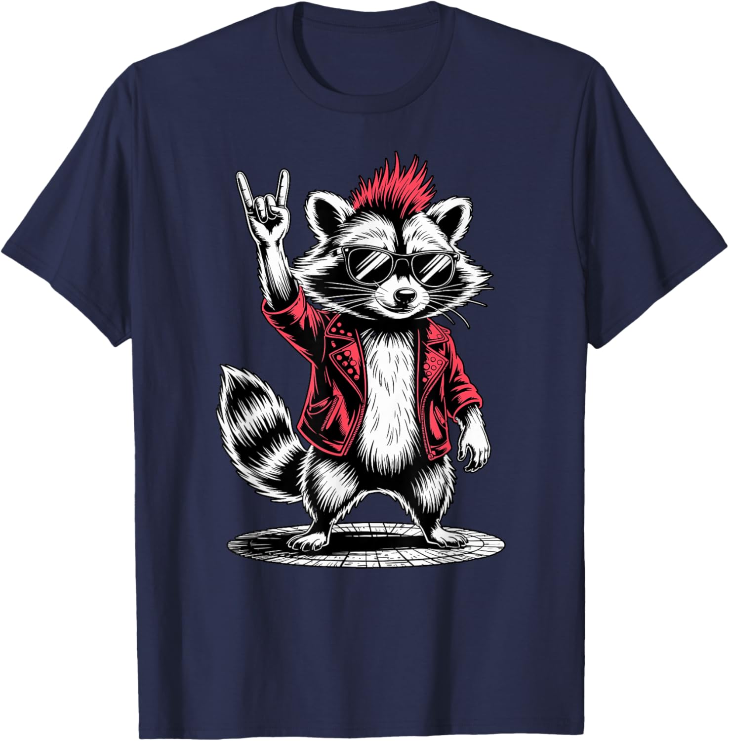 Retro Raccoon Rock Music Men Kids Women Funny Raccoon Punk T-Shirt - T-Shirt | Navy
