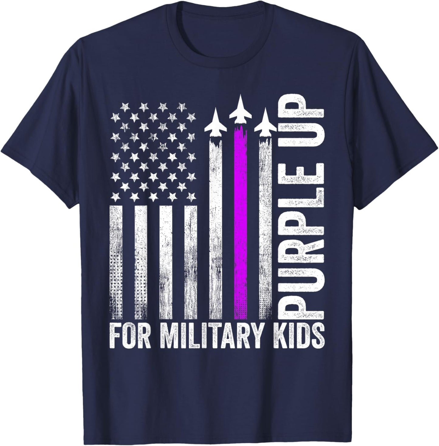 Purple Up For Military Kids Military Child Month USA Flag T-Shirt - T-Shirt | Navy