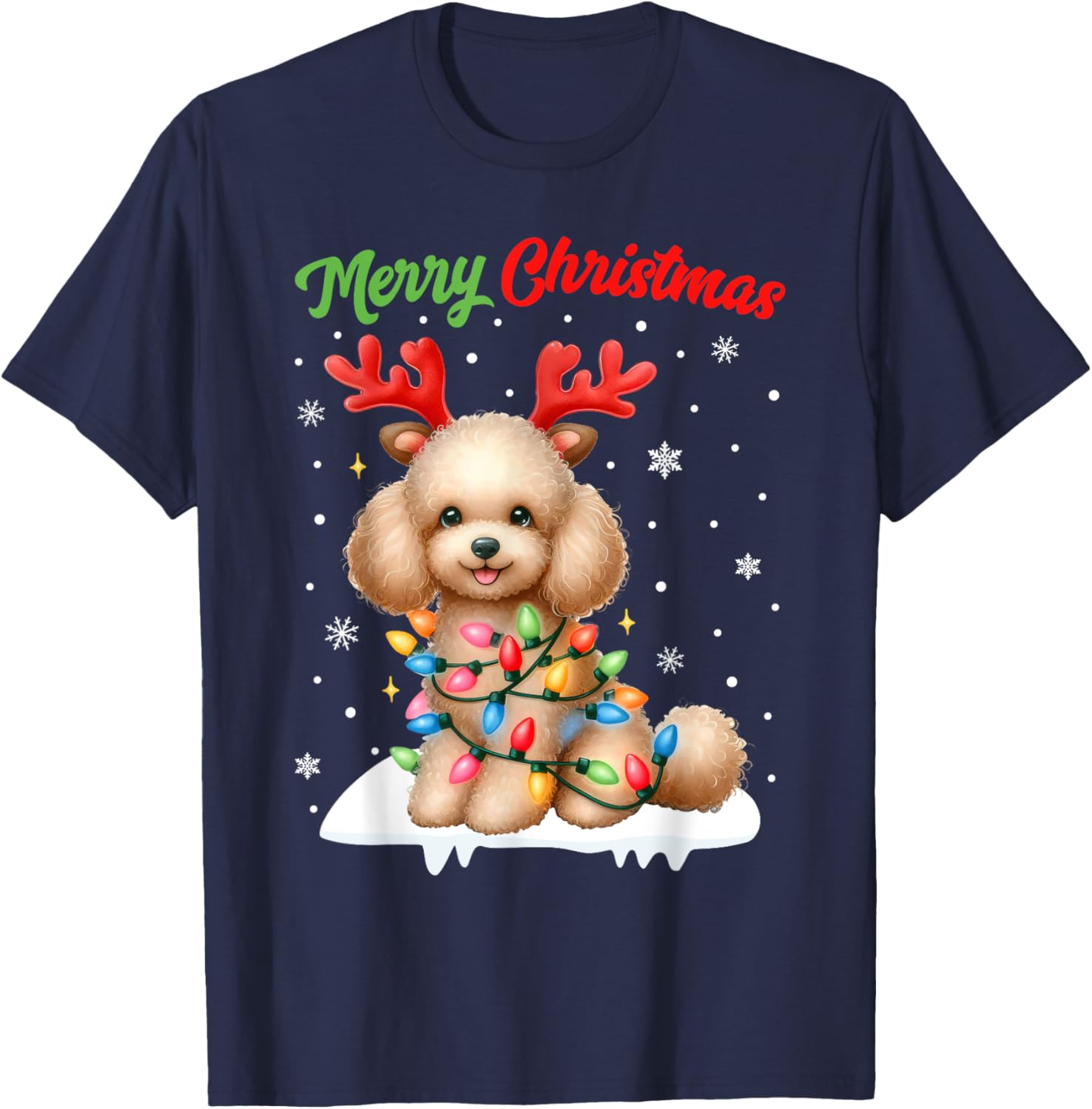 Christmas Pajamas Men Women Kids Christmas Poodle Dog T-Shirt - T-Shirt | Navy