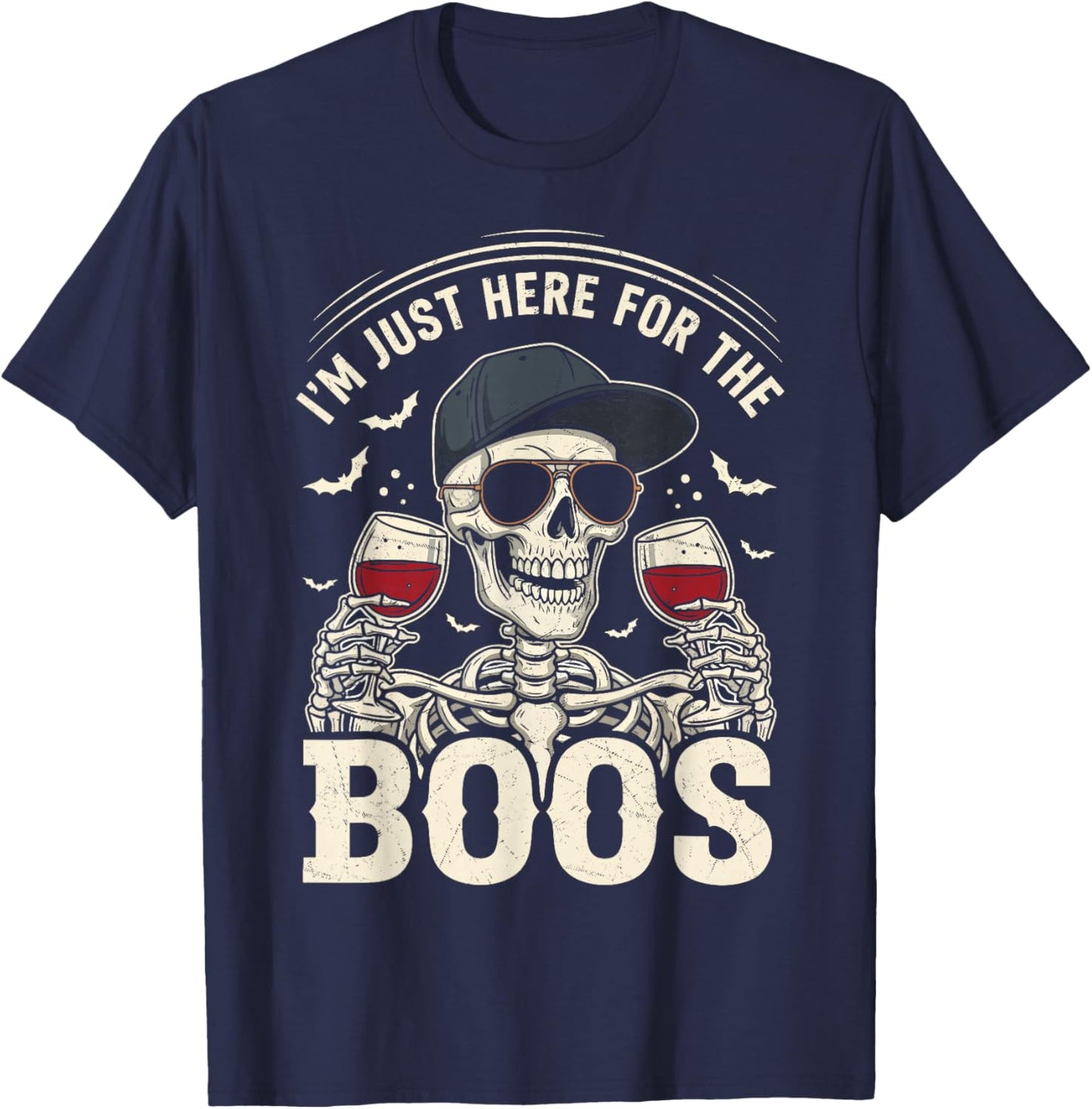 I'm Just Here for The Boos Funny Halloween Skeleton T-Shirt - T-Shirt | Navy