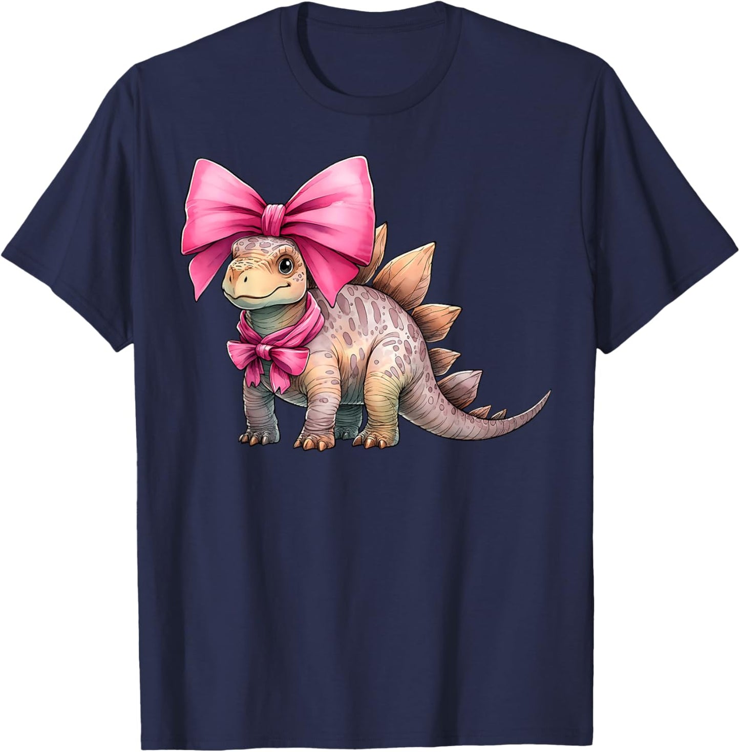 Coquette Bow Stegosaurus Dinosaur Girl Mom Pink Mother's Day T-Shirt - T-Shirt | Navy