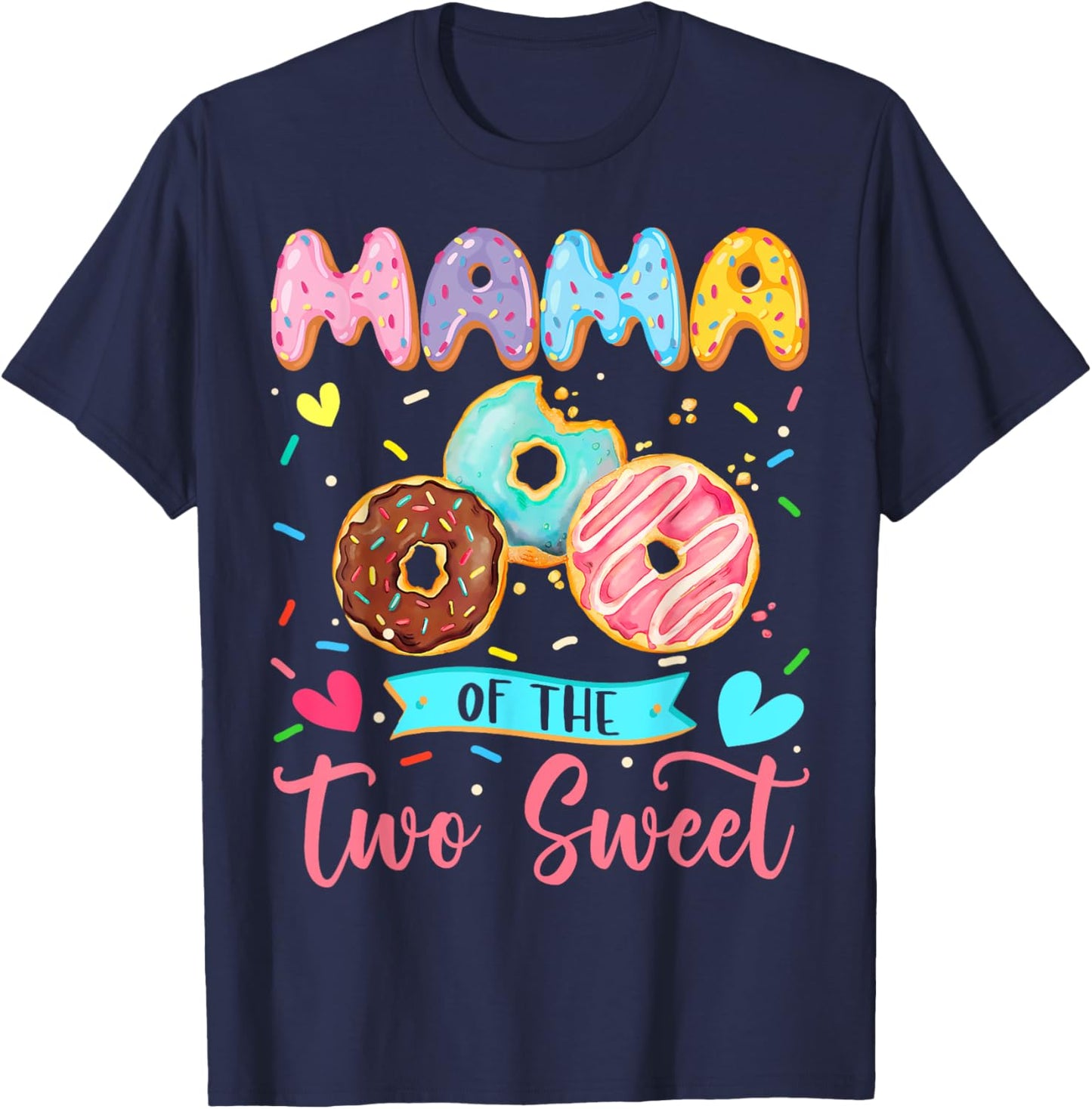 Mama Of The Two Sweet 2Nd Birthday Girl Donut Matching T-Shirt - T-Shirt | Navy