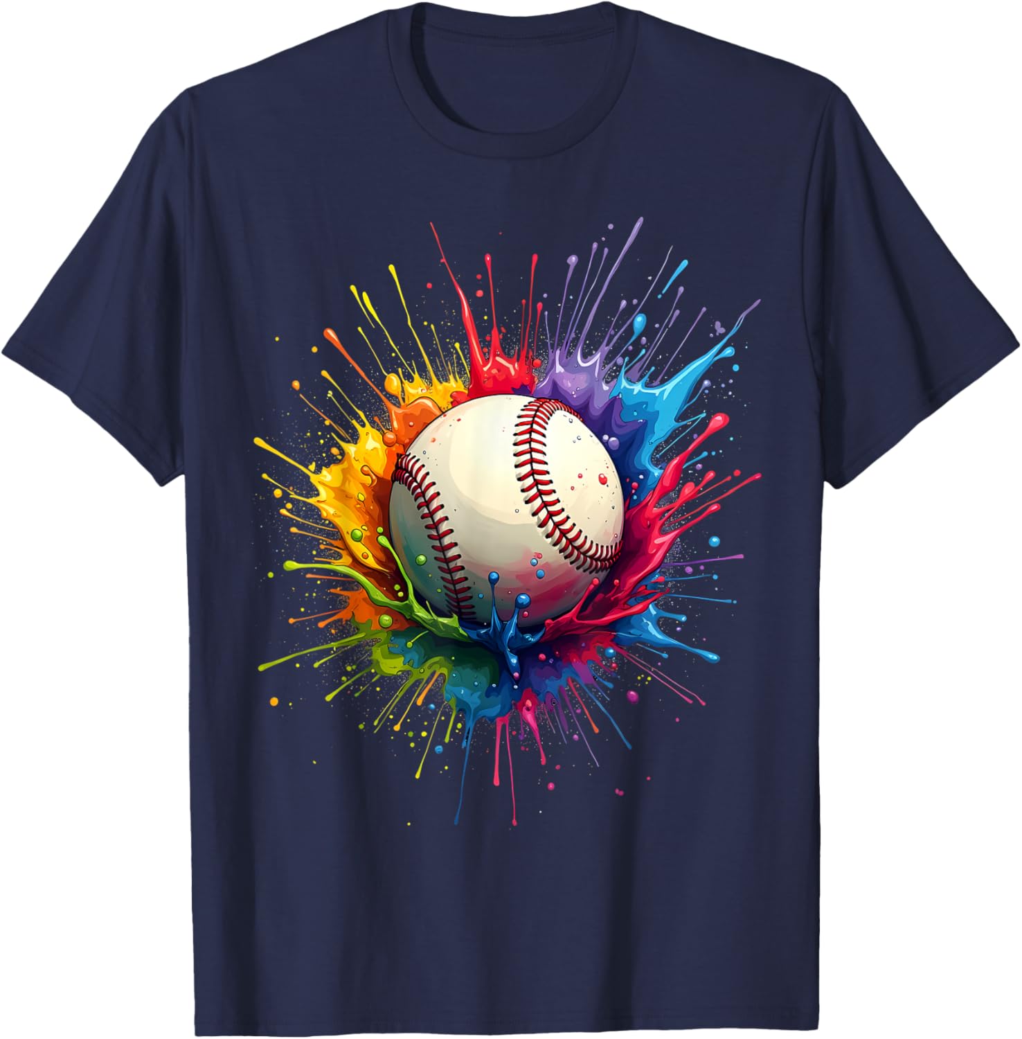 Baseball Player Color Art Colorful Tie Dye Paint Splatter T-Shirt - T-Shirt | Navy