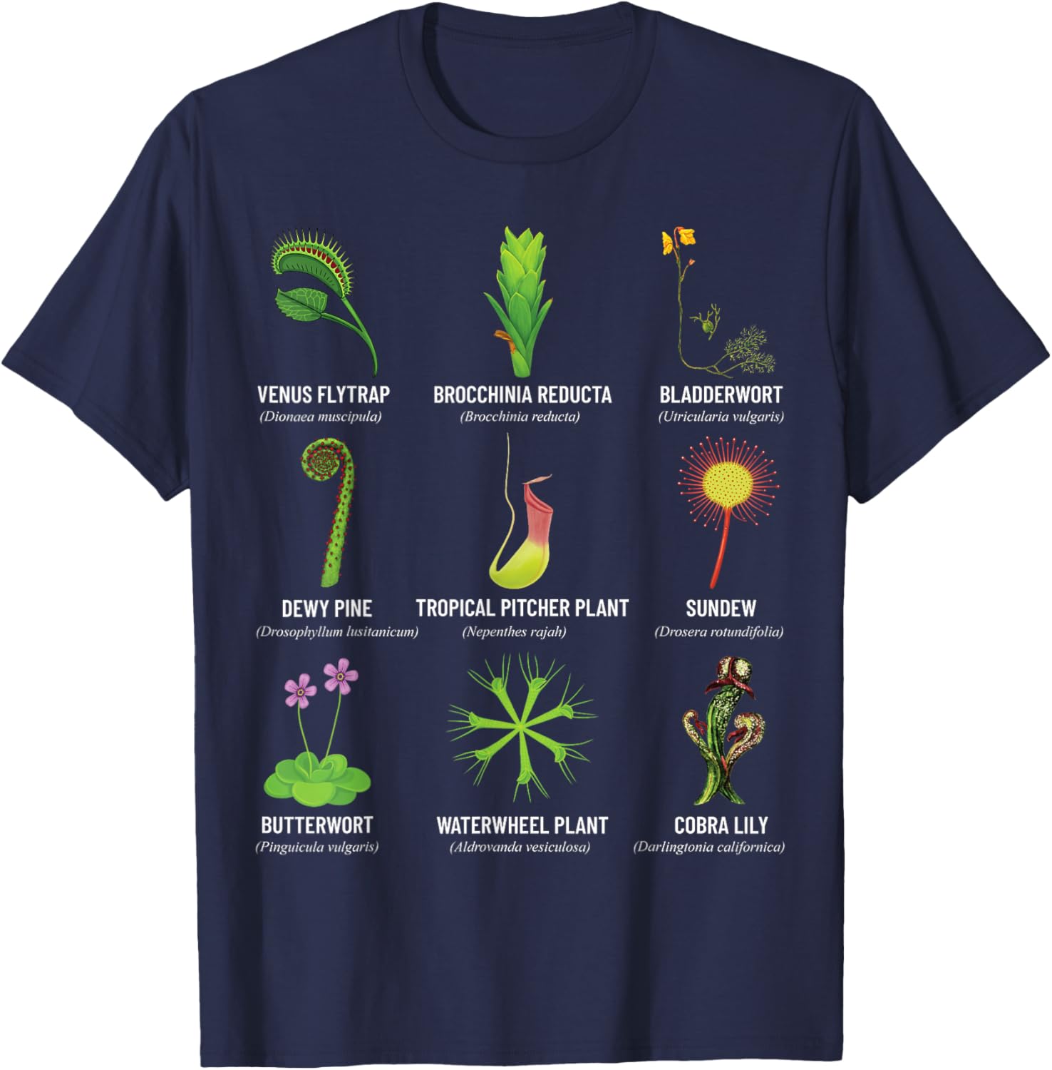 Carnivorous Plants Chart Venus Flytrap, Pitcher Plant T-Shirt - T-Shirt | Navy