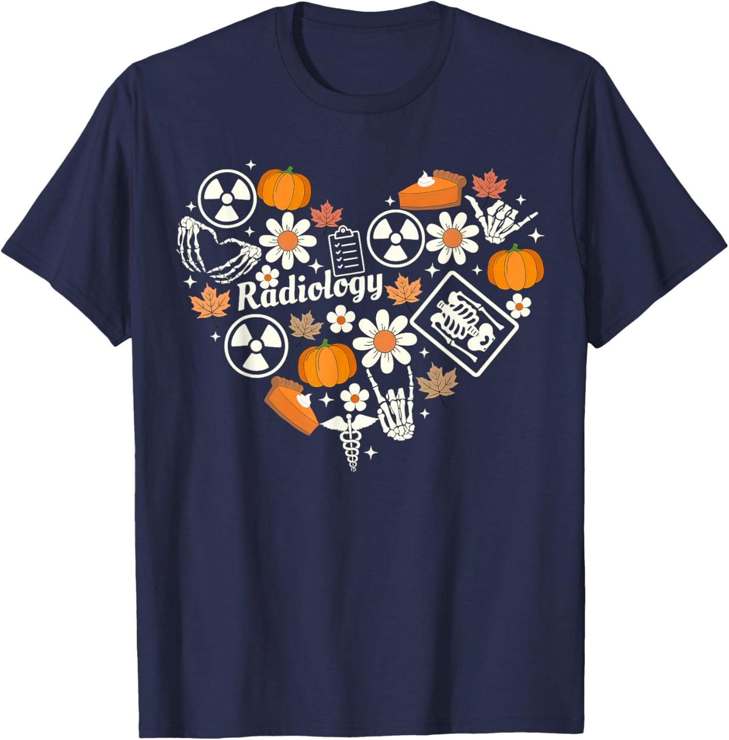 Radiology Fall Heart Xray Tech Autumn Pumpkin Thanksgiving T-Shirt - T-Shirt | Navy