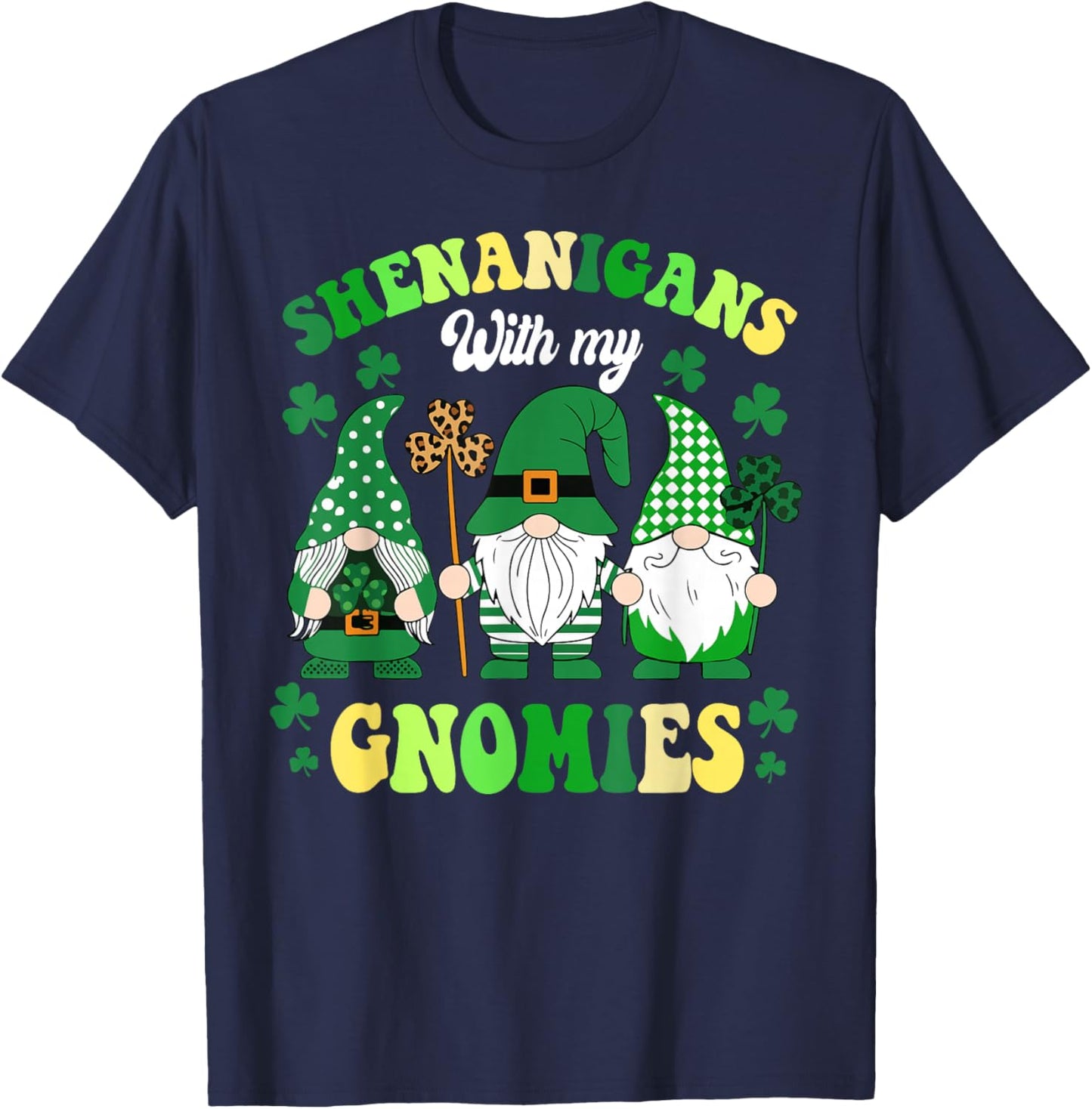Groovy St Patricks Day Lucky Shamrock Gnomes Irish Women T-Shirt - T-Shirt | Navy