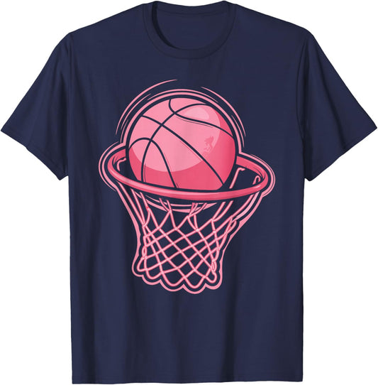 Vintage Pink Basketball Toddler Girl T-Shirt - T-Shirt | Navy