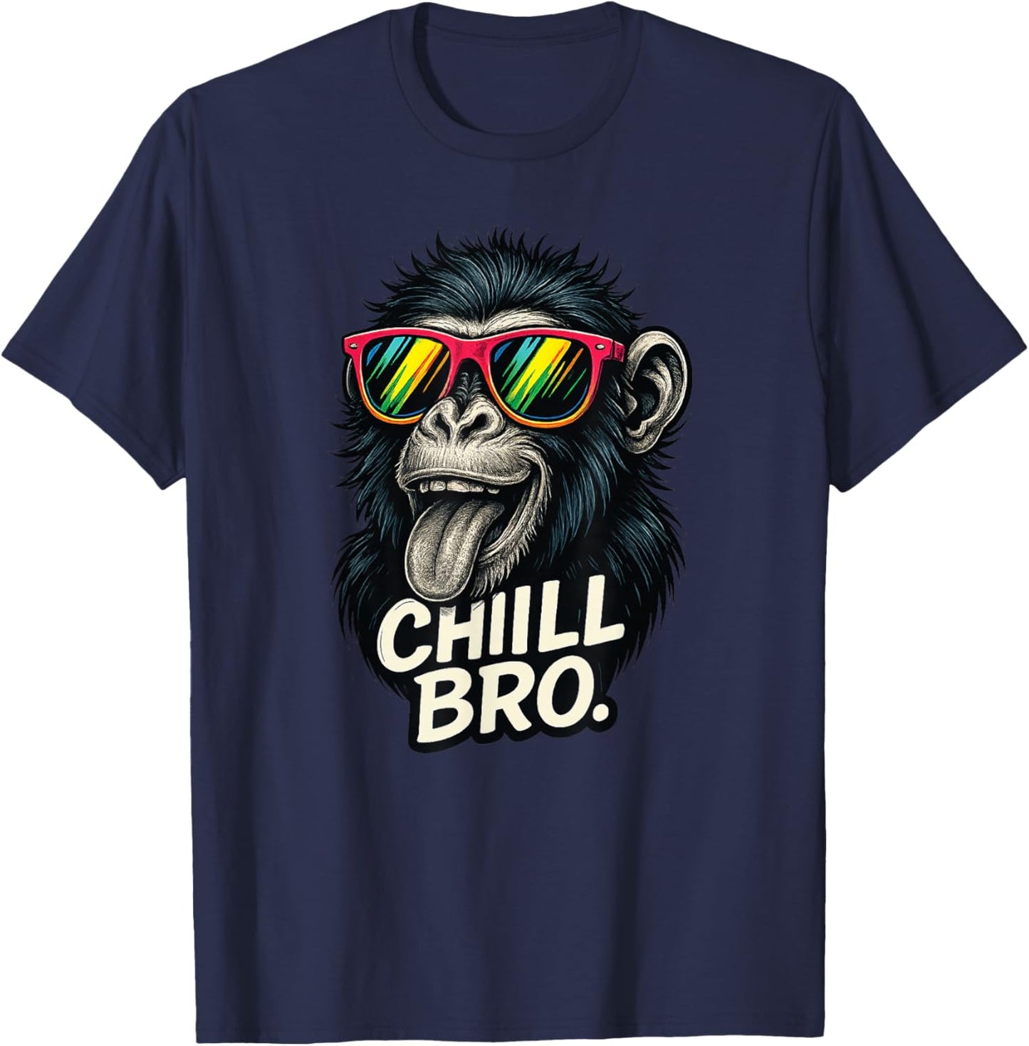 Chill Bro Funny Monkey with Sunglasses Gamer Chiller Fun T-Shirt - T-Shirt | Navy