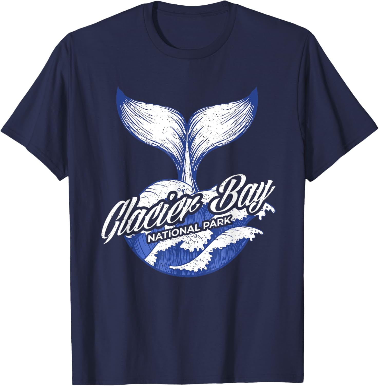Vintage Whale Tail And Ocean Waves Glacier Bay Alaska T-Shirt - T-Shirt | Navy