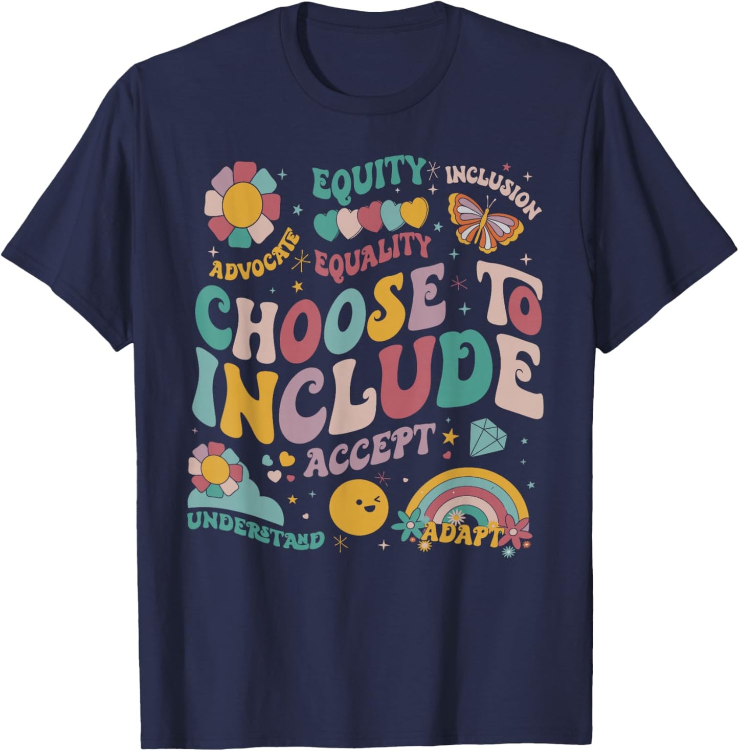 Special Education Teacher Groovy Choose To Include Autism T-Shirt - T-Shirt | Navy
