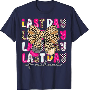 Happy Last Day of School Coquette Bow Pencil Teacher Student T-Shirt - T-Shirt | Navy
