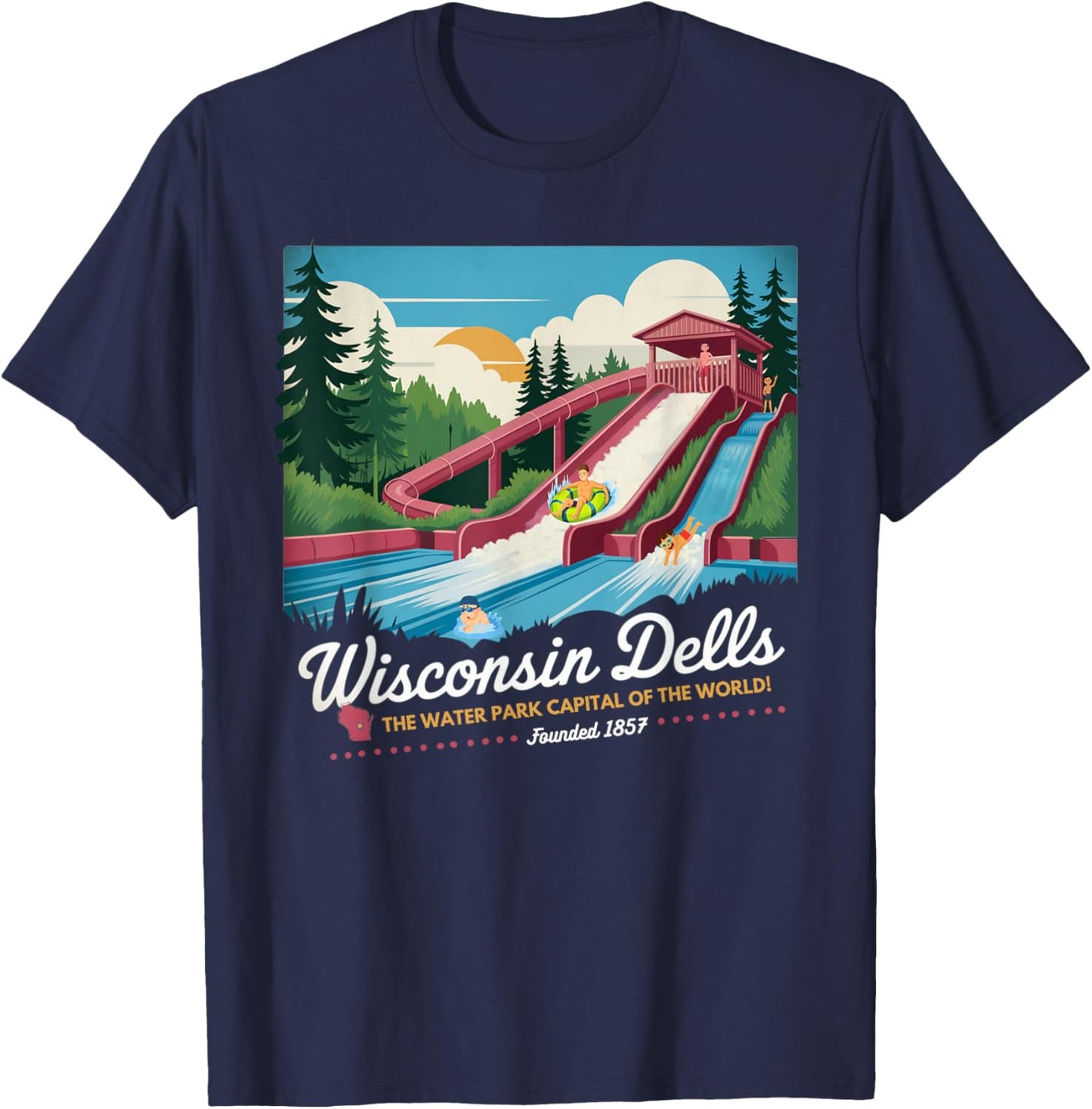 Wisconsin Dells Water Park Capital Vintage Travel Poster T-Shirt - T-Shirt | Navy