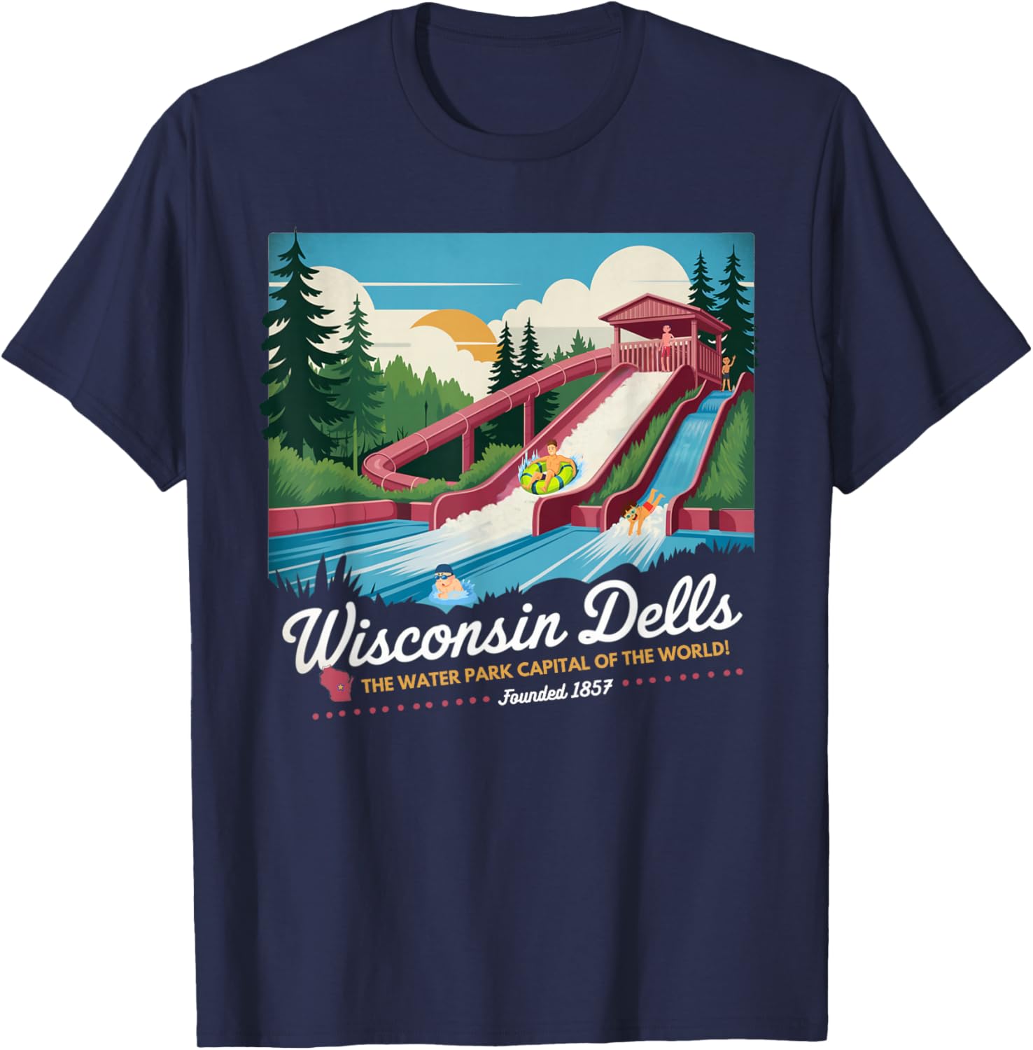 Wisconsin Dells Water Park Capital Vintage Travel Poster T-Shirt - T-Shirt | Navy