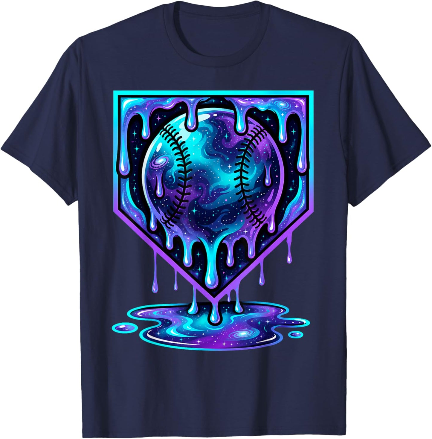 Baseball Drip Ice Cream Boys Cosmic Baseball Glow T-Shirt - T-Shirt | Navy
