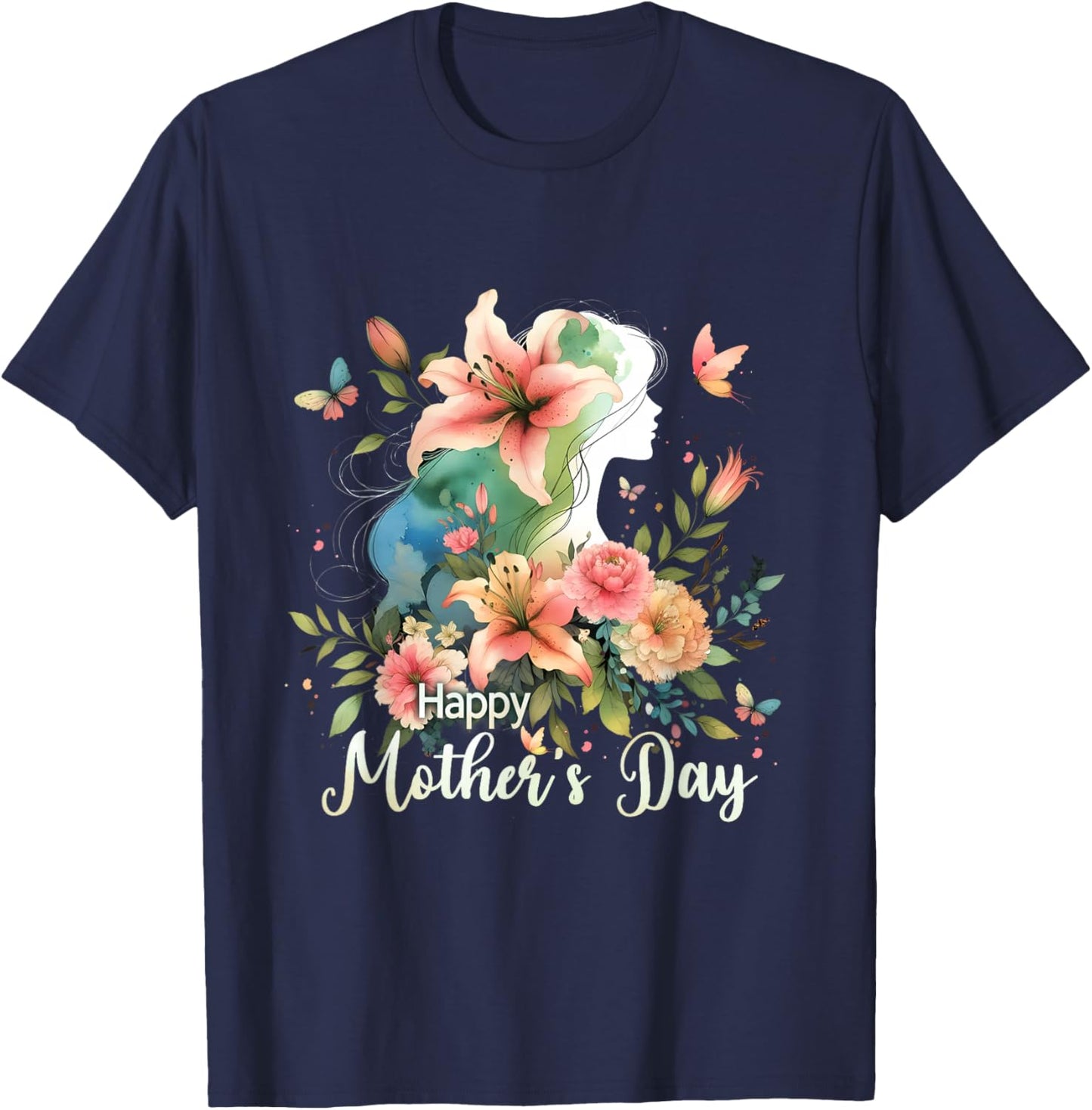 Mom Mama Mother 2026 Flowers Happy Mother’s Day T-Shirt - T-Shirt | Navy