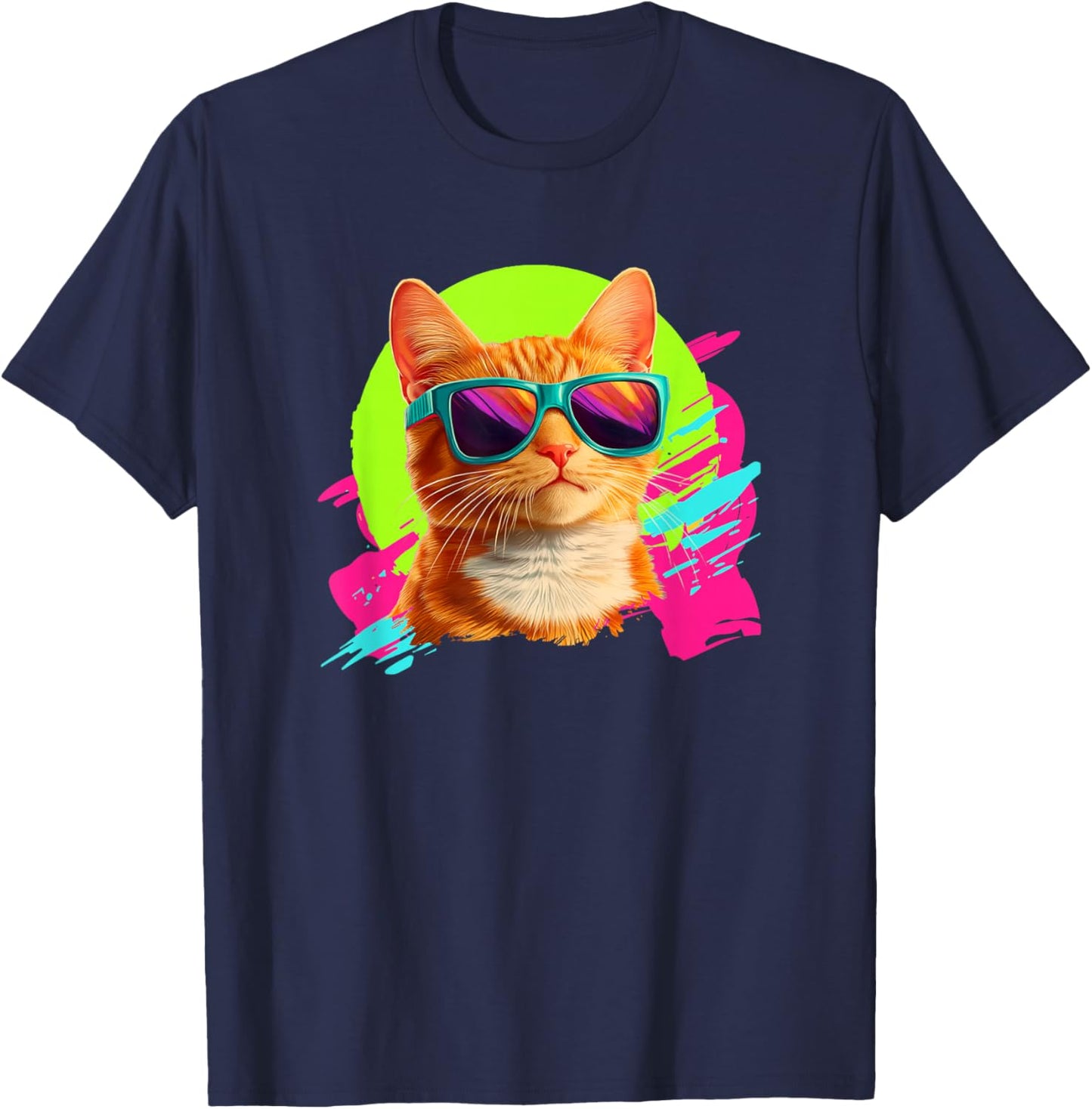 Kids Retro Vintage 80s Orange Tabby Cat Lover T-Shirt - T-Shirt | Navy
