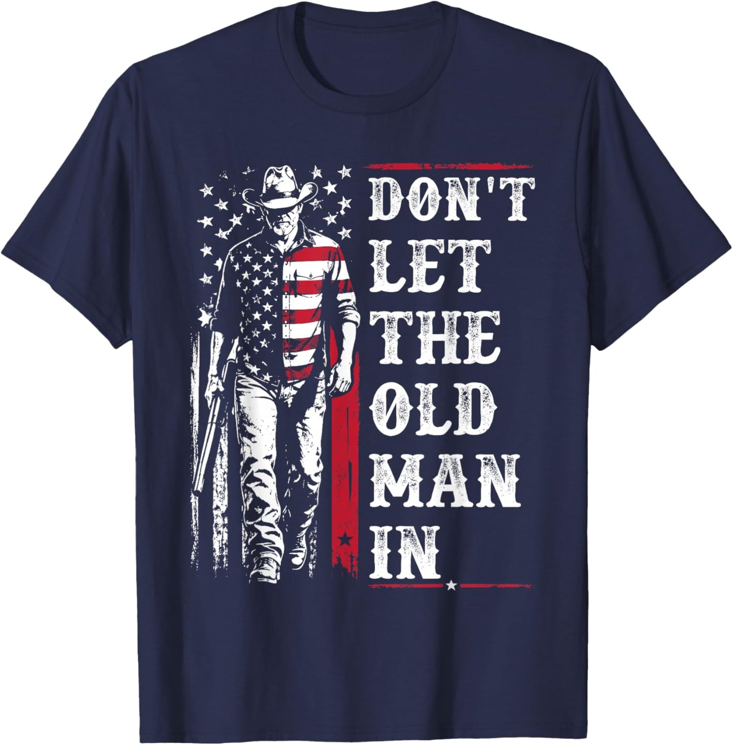 Retro Don't Let The Old Man in Vintage American Flag T-Shirt - T-Shirt | Navy