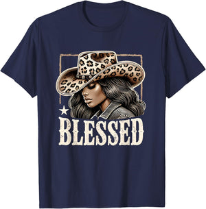 Vintage Retro Black Western Cowgirl African Christian T-Shirt - T-Shirt | Navy