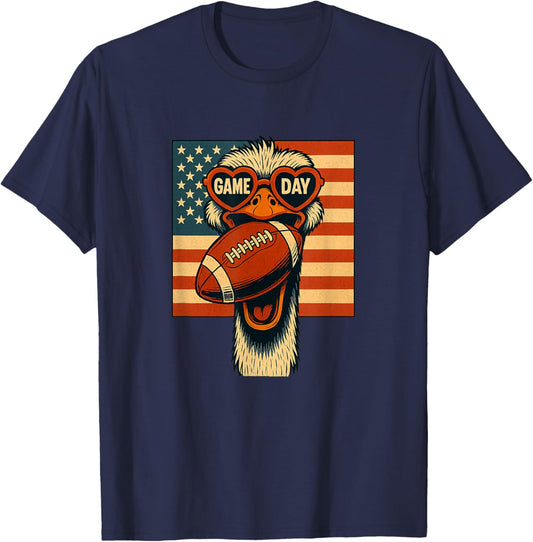 Autruche Amusant Football Retro Game Day T-Shirt - T-Shirt | Navy