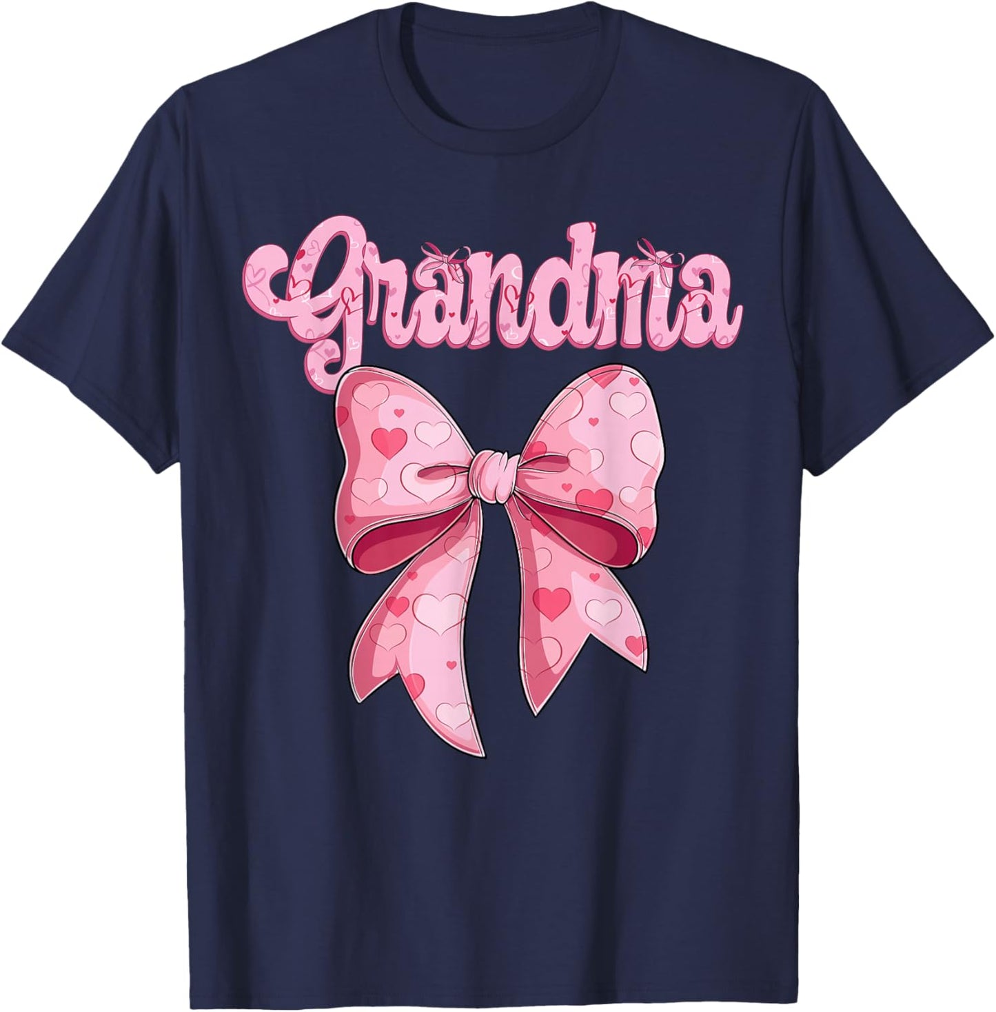 mothers day coquette bow family matching Groovy pink Grandma T-Shirt - T-Shirt | Navy